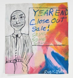 "Vendita di fine anno", pastello a olio su borsa della spesa firmato da Reginald K. Gee