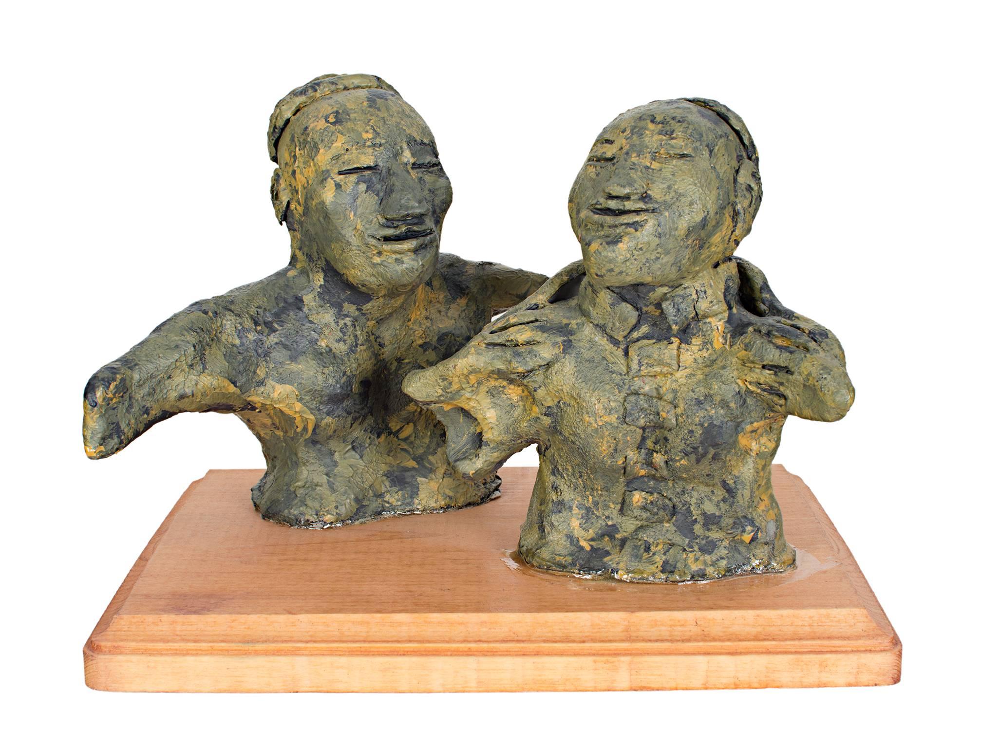 "Epoxy Glued Ming Dynasty" is an original acrylic-painted clay sculpture by Reginald K. Gee. The artist signed the piece on the bottom. This sculpture depicts two Asian men without arms. 

6 1/2" x 9" x 7" art

Reginald K. Gee was born in Milwaukee
