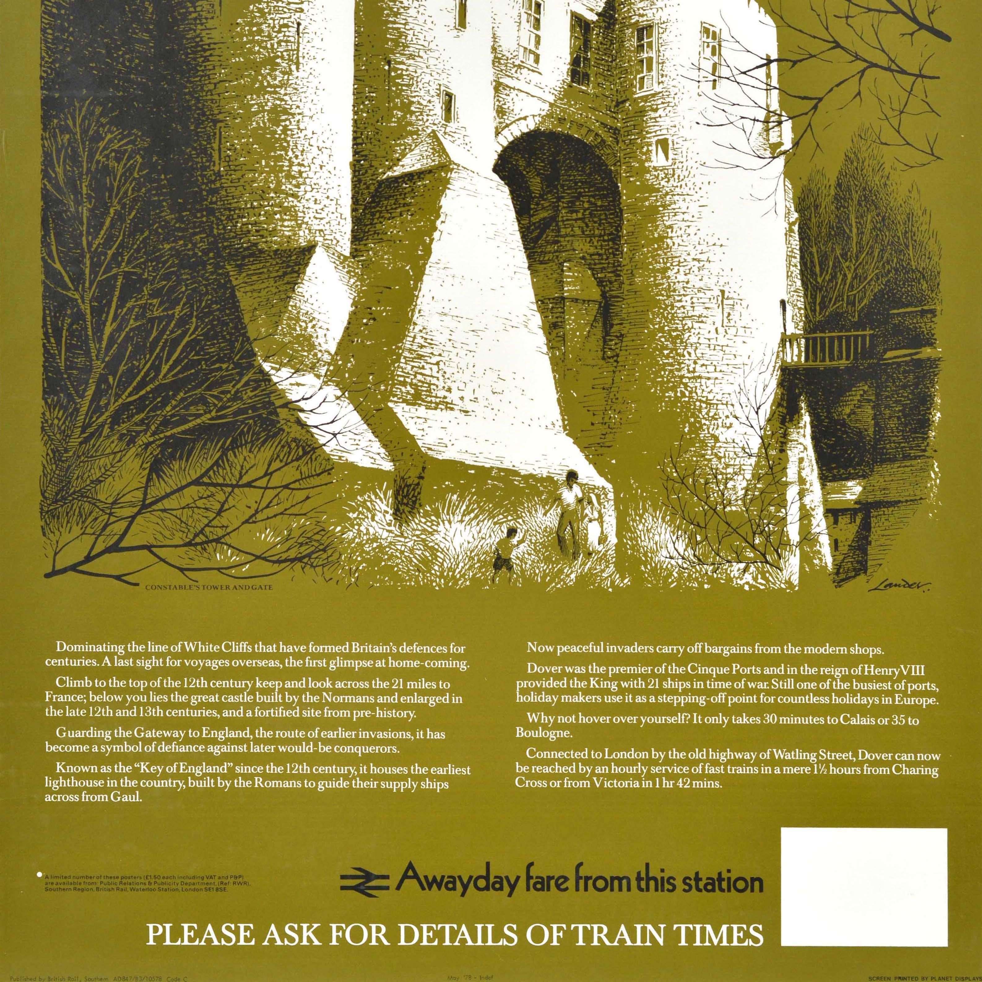 Original Vintage Train Travel Poster Dover Castle British Rail Reginald Lander For Sale 3
