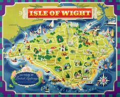Affiche de voyage vintage d'origine Isle Of Wight, Carte picturale des chemins de fer britanniques