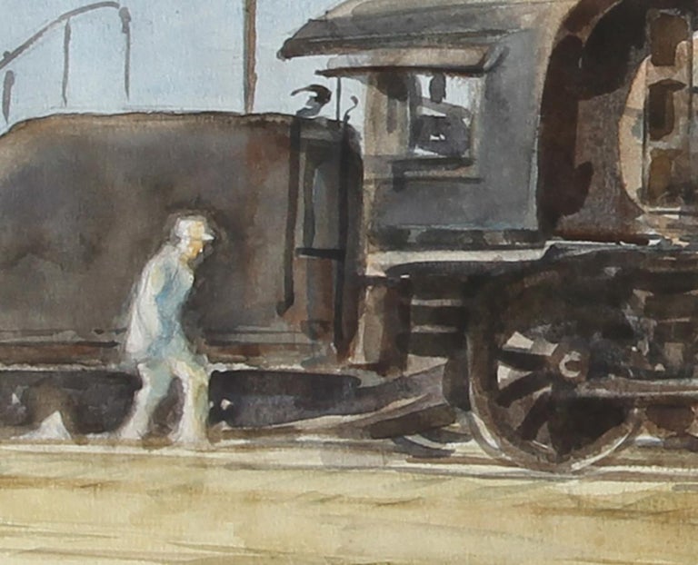 Locomotive, Train Watercolor by Reginald Marsh For Sale 1