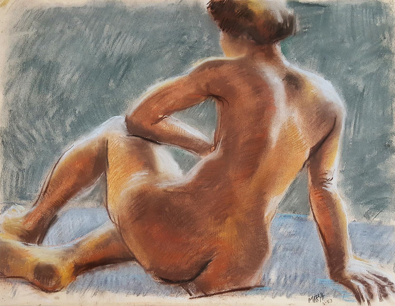 Reginald Marsh Nude Painting - Sitting Nude, Art Students League 