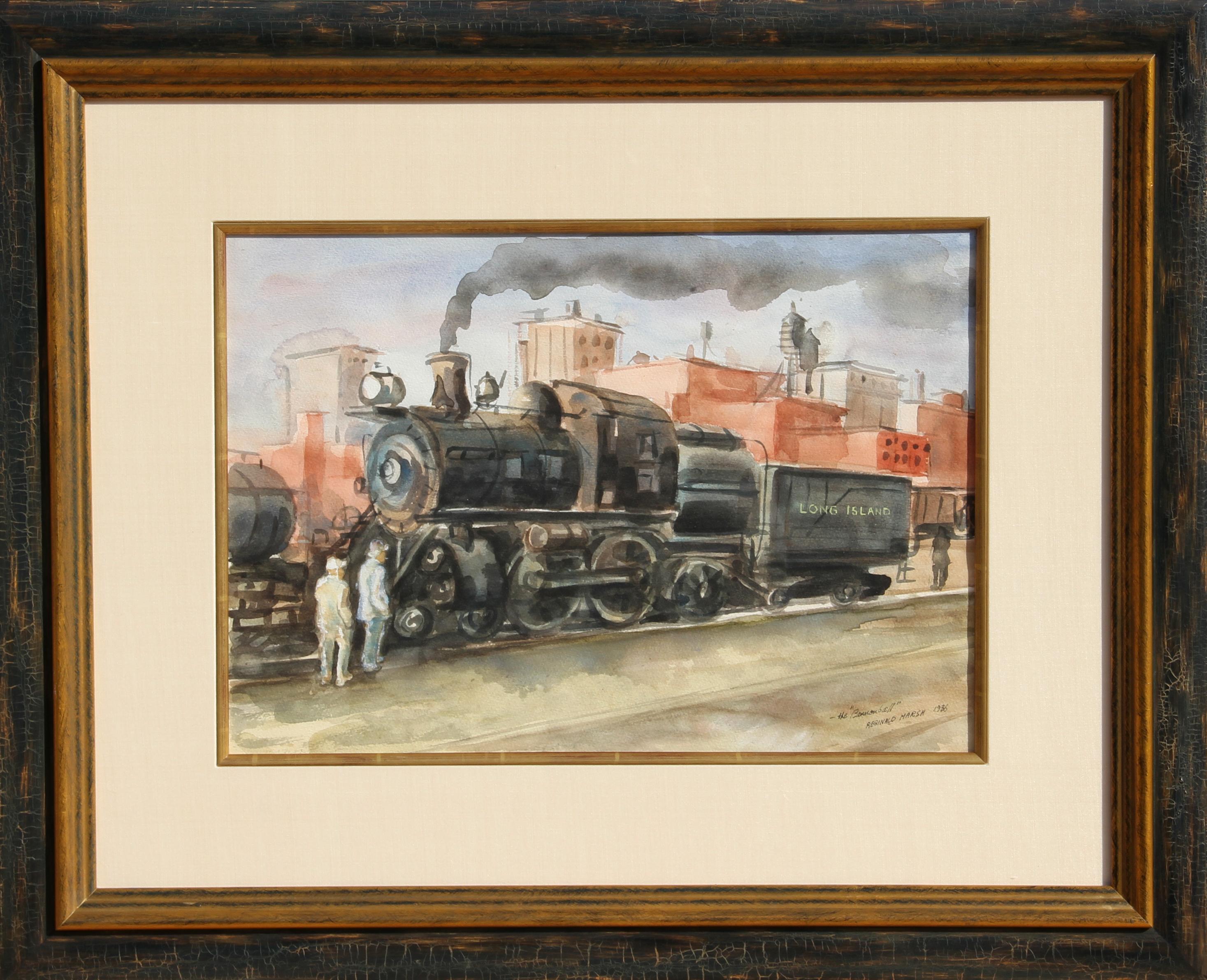 The "Cannonball", Locomotive Watercolor by Reginald Marsh