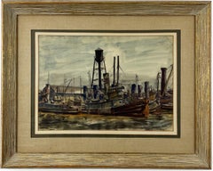 Tugboats in the Harbor. American Landscape -1930s Industrial Harbor Scene