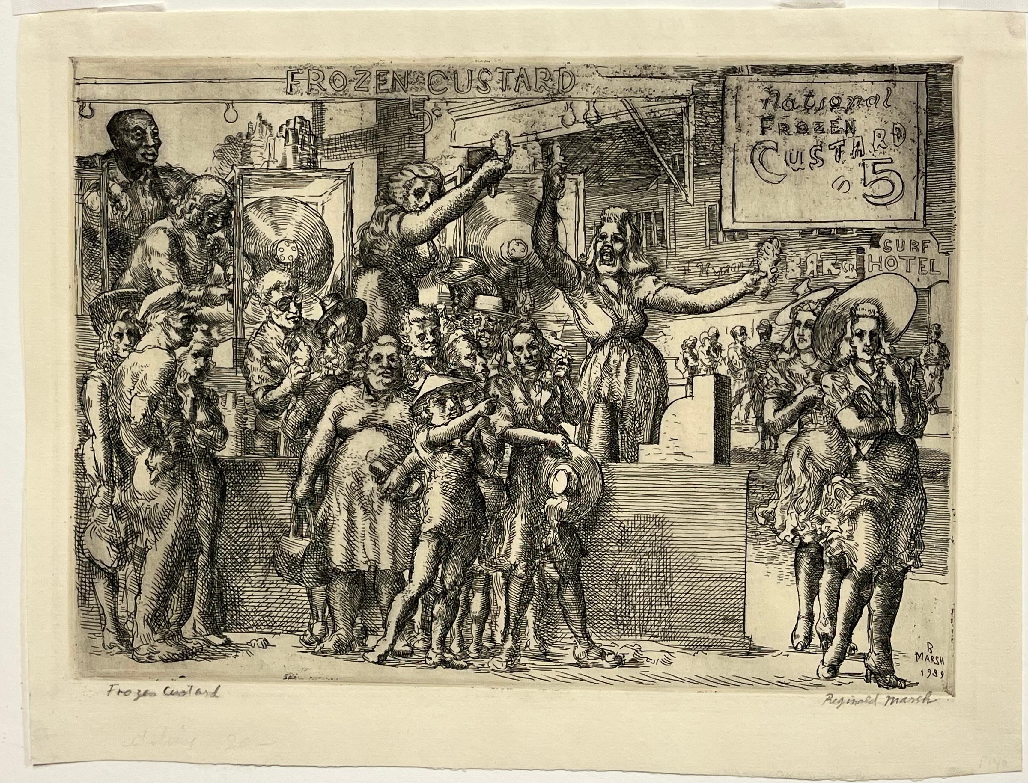 Reginald Marsh Figurative Print – FROZEN-CUSTARD undSTUDY für FROZEN-CUSTARD
