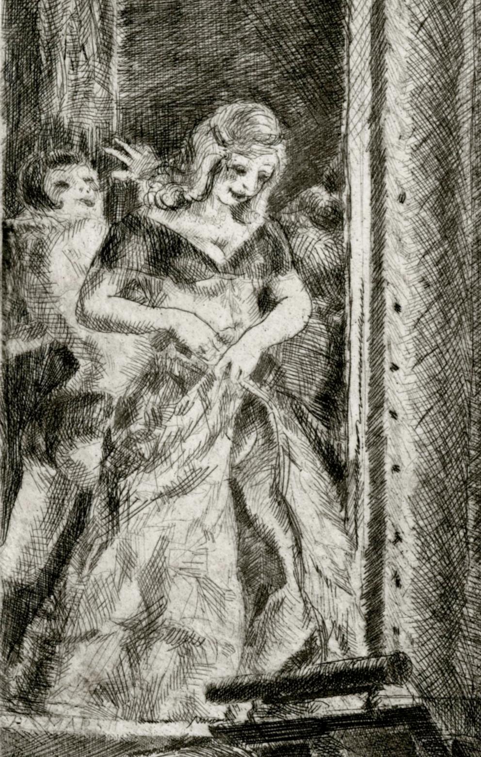 Irving Place Wurzelholzkübel – Print von Reginald Marsh