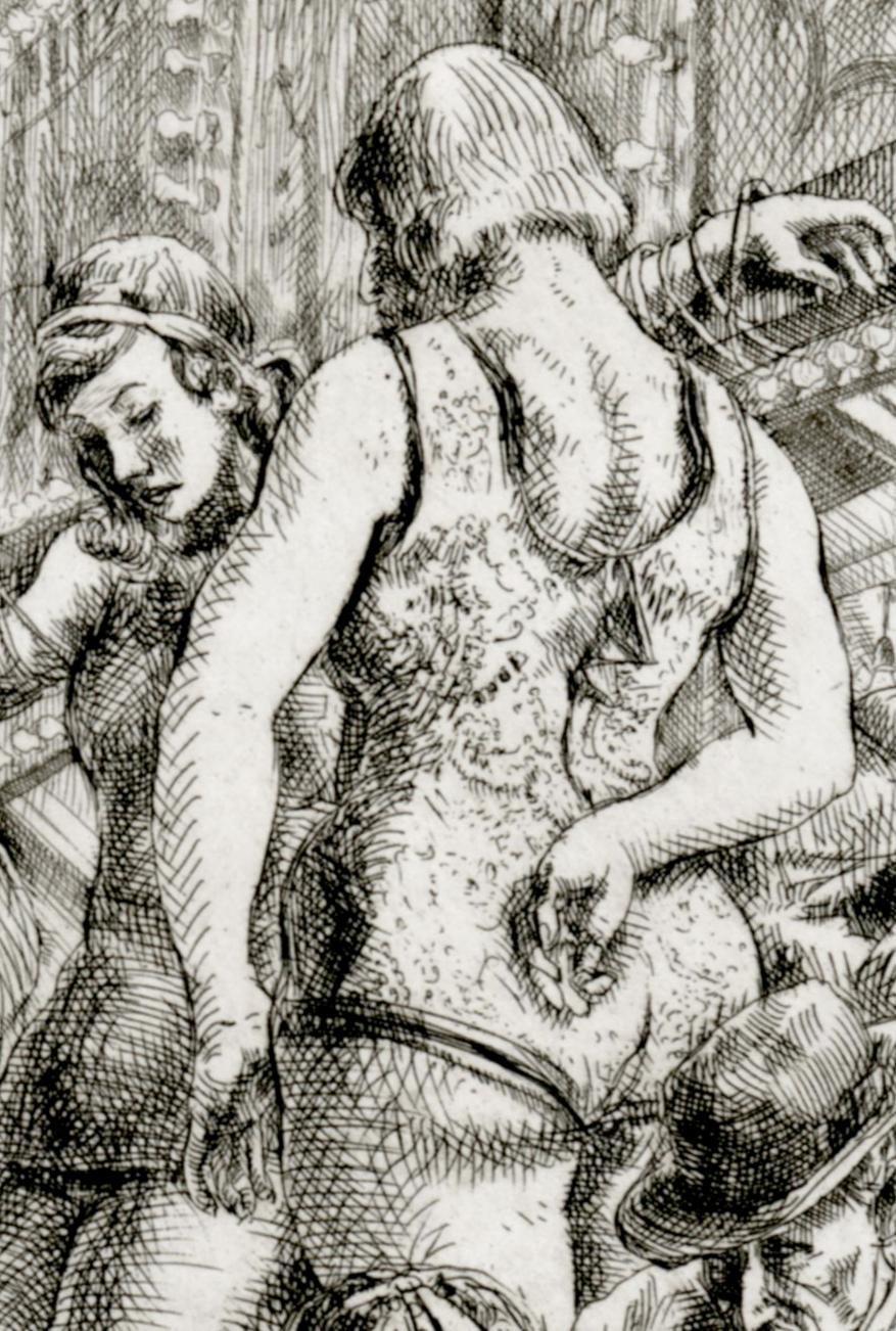 The Barker - Gray Figurative Print by Reginald Marsh