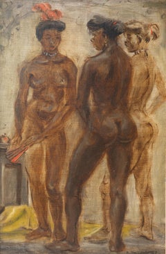 Reginald Marsh Three Showgirls Painting on Panel