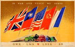 Original Vintage-WWII-Eisenbahnplakat, „In War And Peace We Serve“, GWR LMS LNER SR
