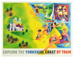 Original Retro Railway Poster Explore The Yorkshire Coast Countryside By Train
