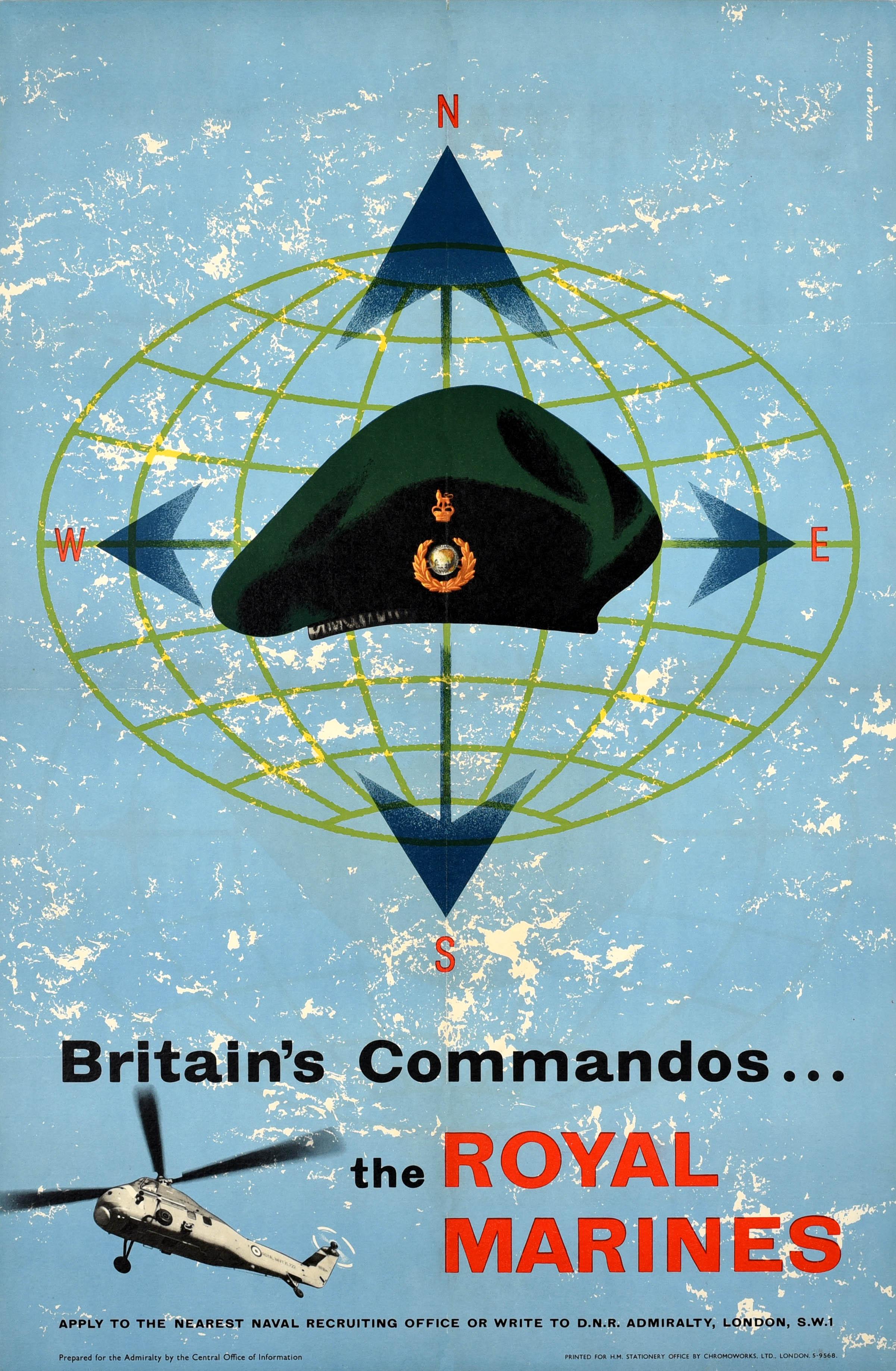 Print Reginald Mount - Affiche vintage originale de recrutement militaire des commandants des Royal Marines britanniques 