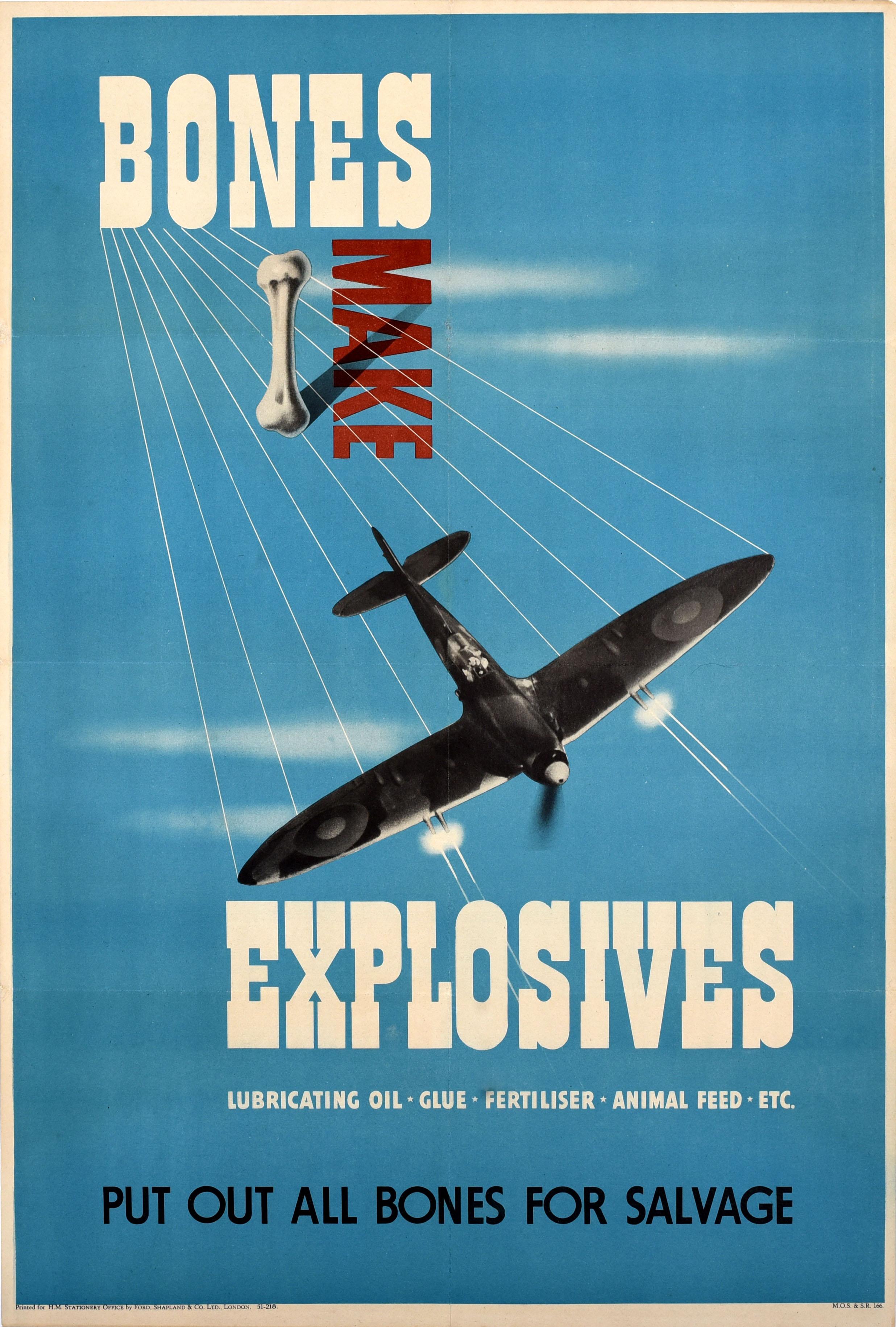 Reginald Mount Print - Original Vintage War Home Front Recycling Poster Bones Make Explosives WWII