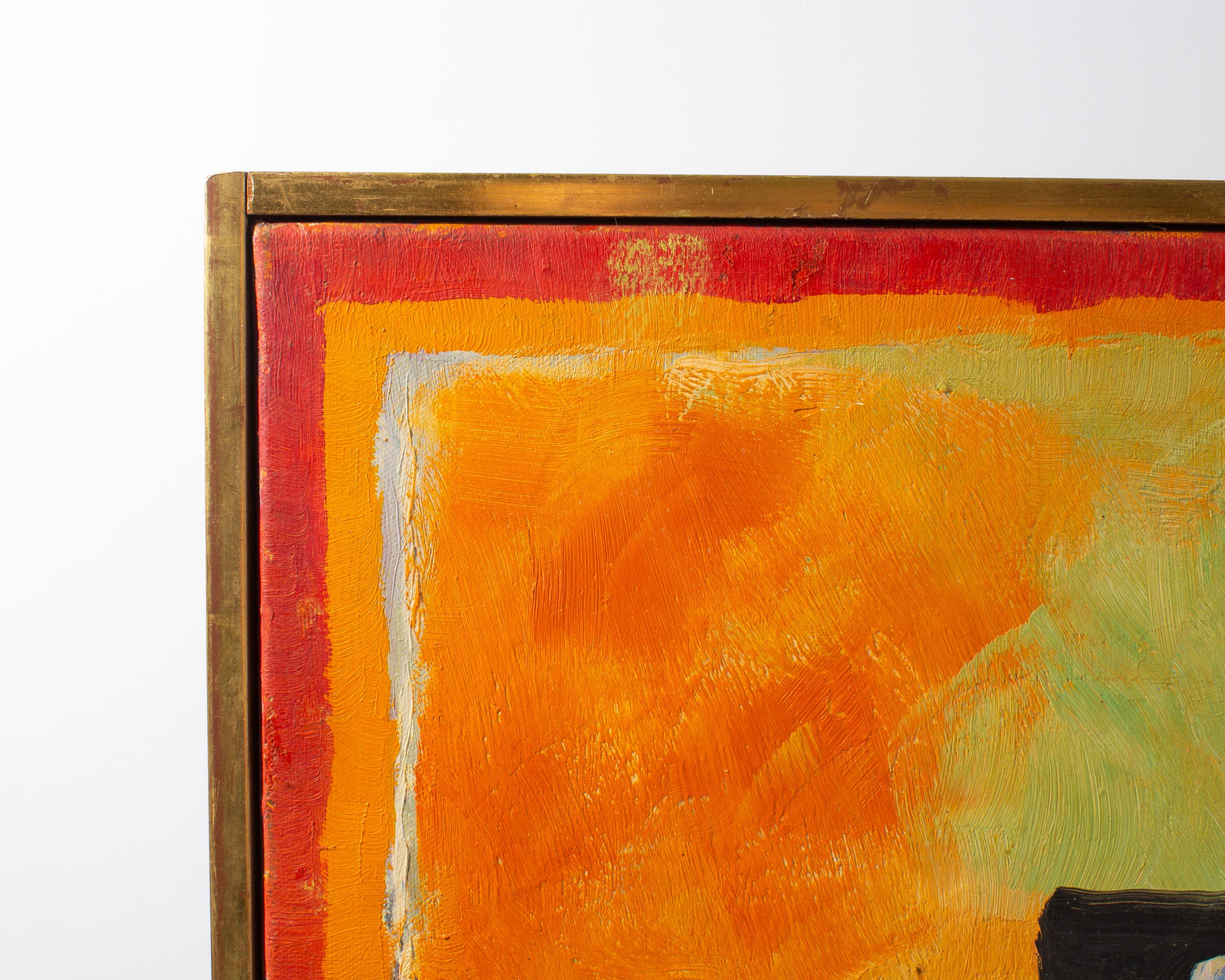 Reginald Murray Pollack Signiert 1959 Öl auf Leinwand Abstraktes Gemälde eines Interi im Zustand „Gut“ im Angebot in Indianapolis, IN