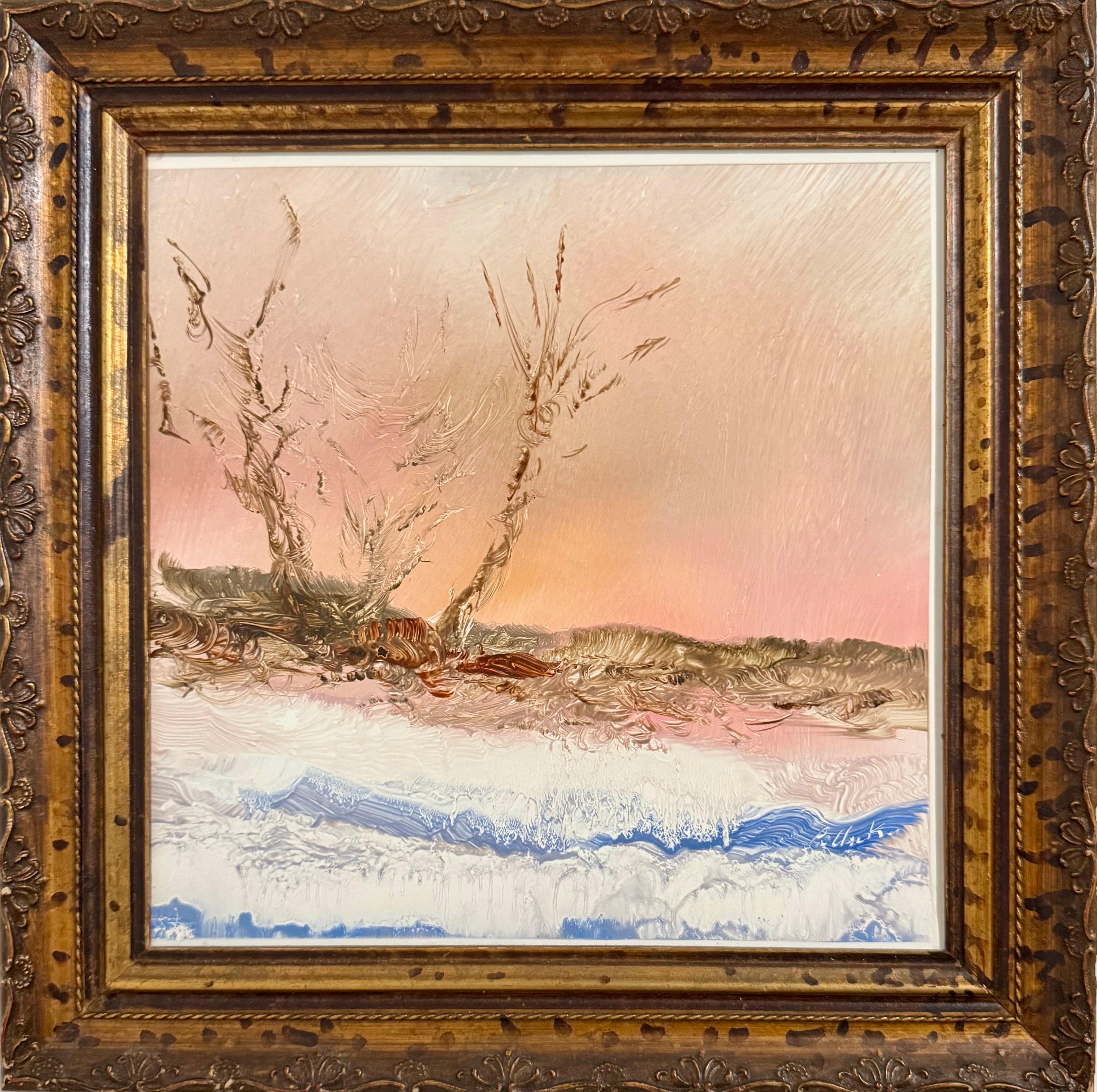Reginald Pollack (1924-2001)
Peinture à l'huile sur carton 
Coucher de soleil en décembre
1989
Dimensions : 12 x 12 in, 15 1/2 x 15 1/2 in (encadré)

Reginald Murray Pollack (1924 - 2001) était un peintre américain connu pour ses œuvres d'art