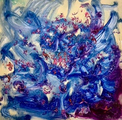 Blue World, Reginald Pollack Abstract Expressionist Oil on Masonite Ocean Sea