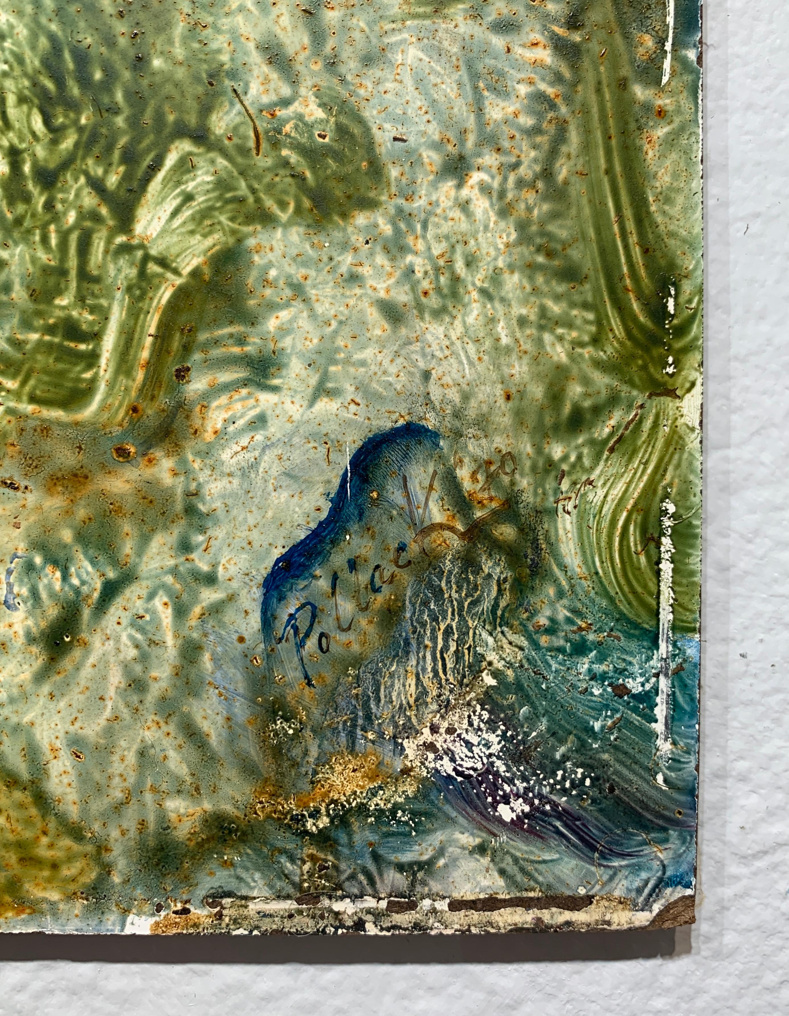 Edge of Paradise, Reginald Pollack Abstract Oil on Masonite Green Blue 2
