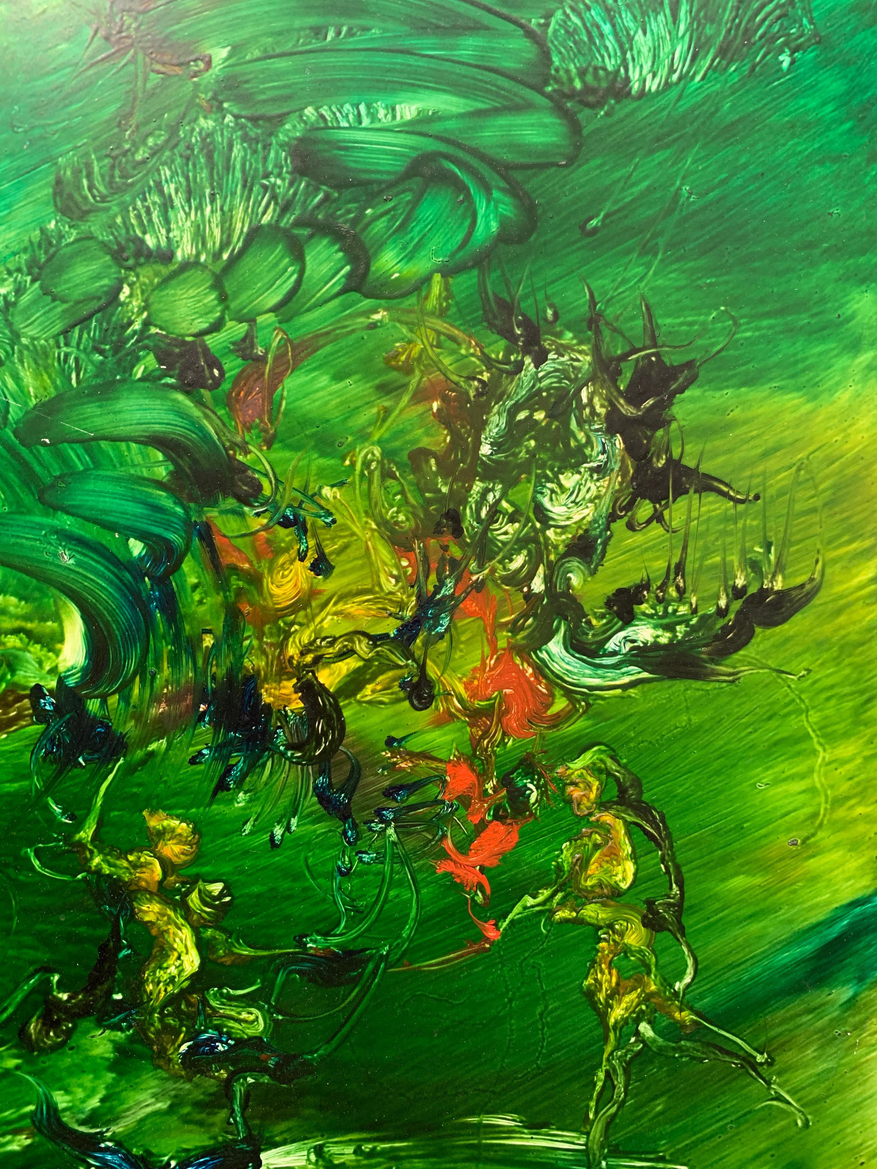 Forest Angel, Reginald Pollack Abstract Expressionist Oil on Masonite Green 2