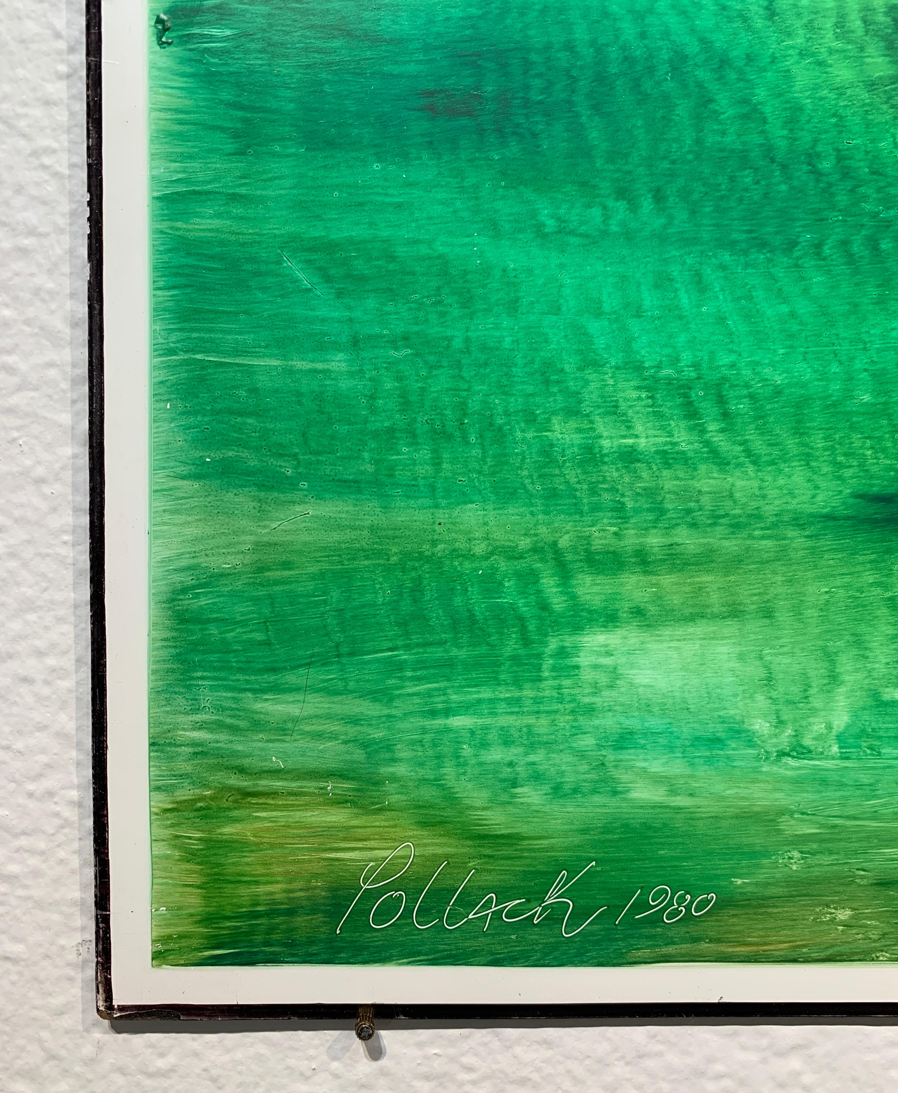 Mystical Event, Reginald Pollack Abstract Expressionist Oil on Masonite Green 2