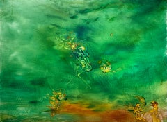 Mystical Event, Reginald Pollack Abstract Expressionist Oil on Masonite Green