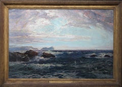 Cornish Seascape - British Impressionist oil painting marinescape rocks seagulls