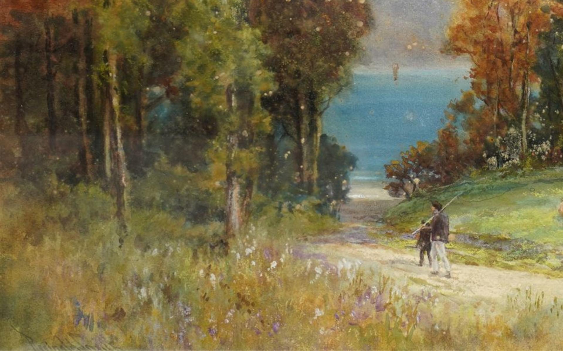 Condiciones : Condiciones generales muy buenas. Enmarcado bajo cristal.  

Arthur Reginald Smith (1871-1934)

Aunque se le asocia más con sus acuarelas frescas y plateadas de su Yorkshire natal y, en general, del norte de Inglaterra, Arthur Reginald
