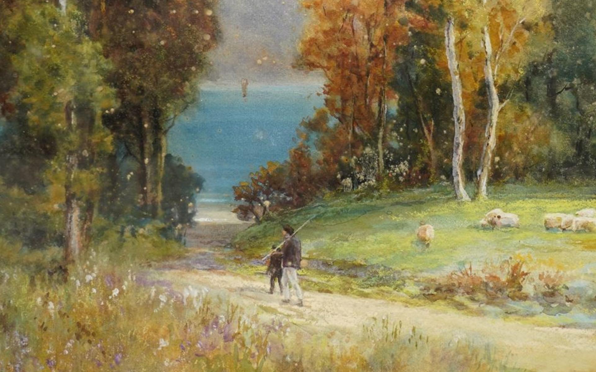Paisaje con pescadores junto a un lago en venta 1
