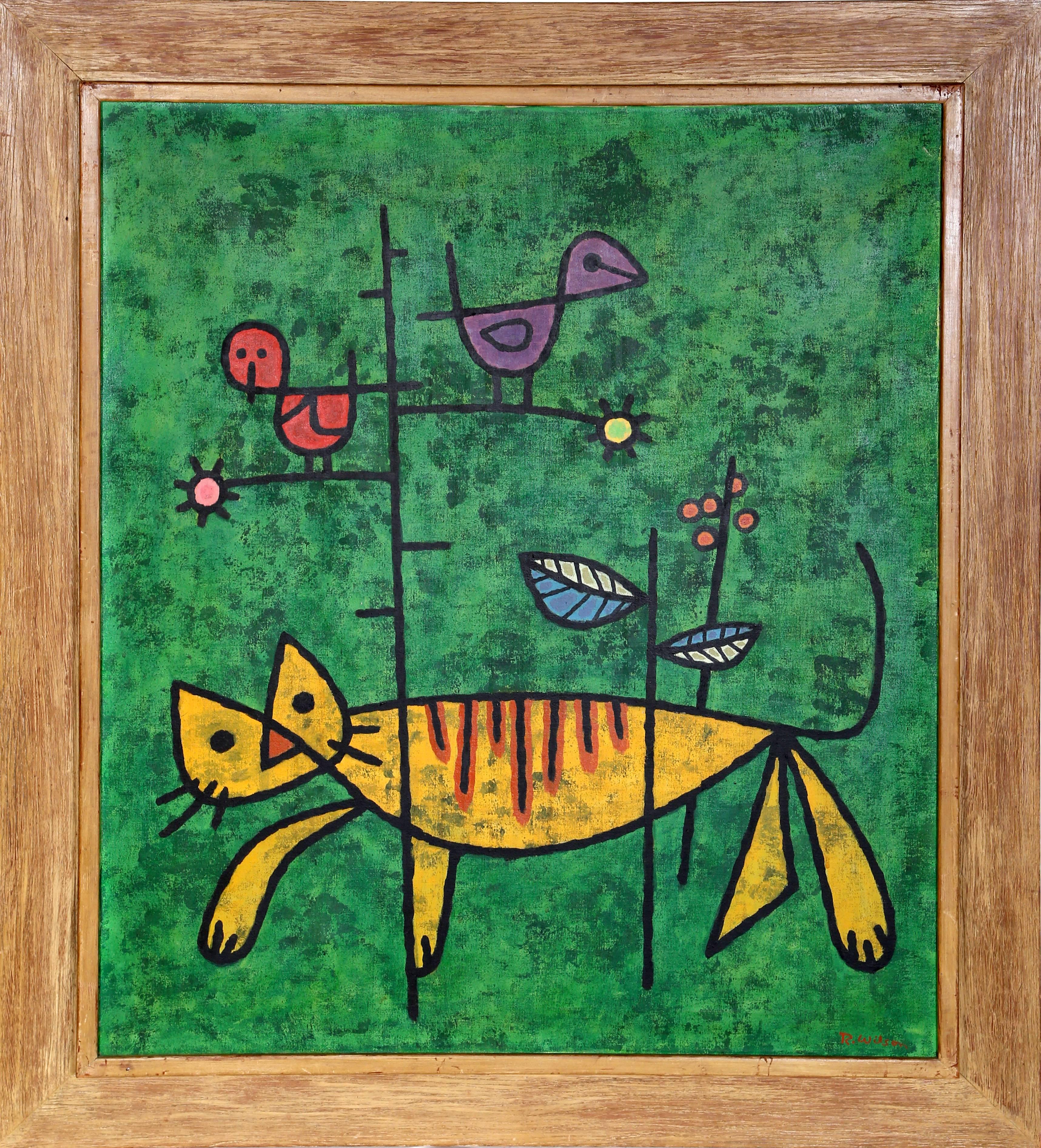 Reginald Wilson Animal Painting - Cat and Birds