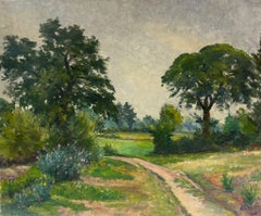 1930's French Impressionist Signed Oil Country Pathway Wild Flowers