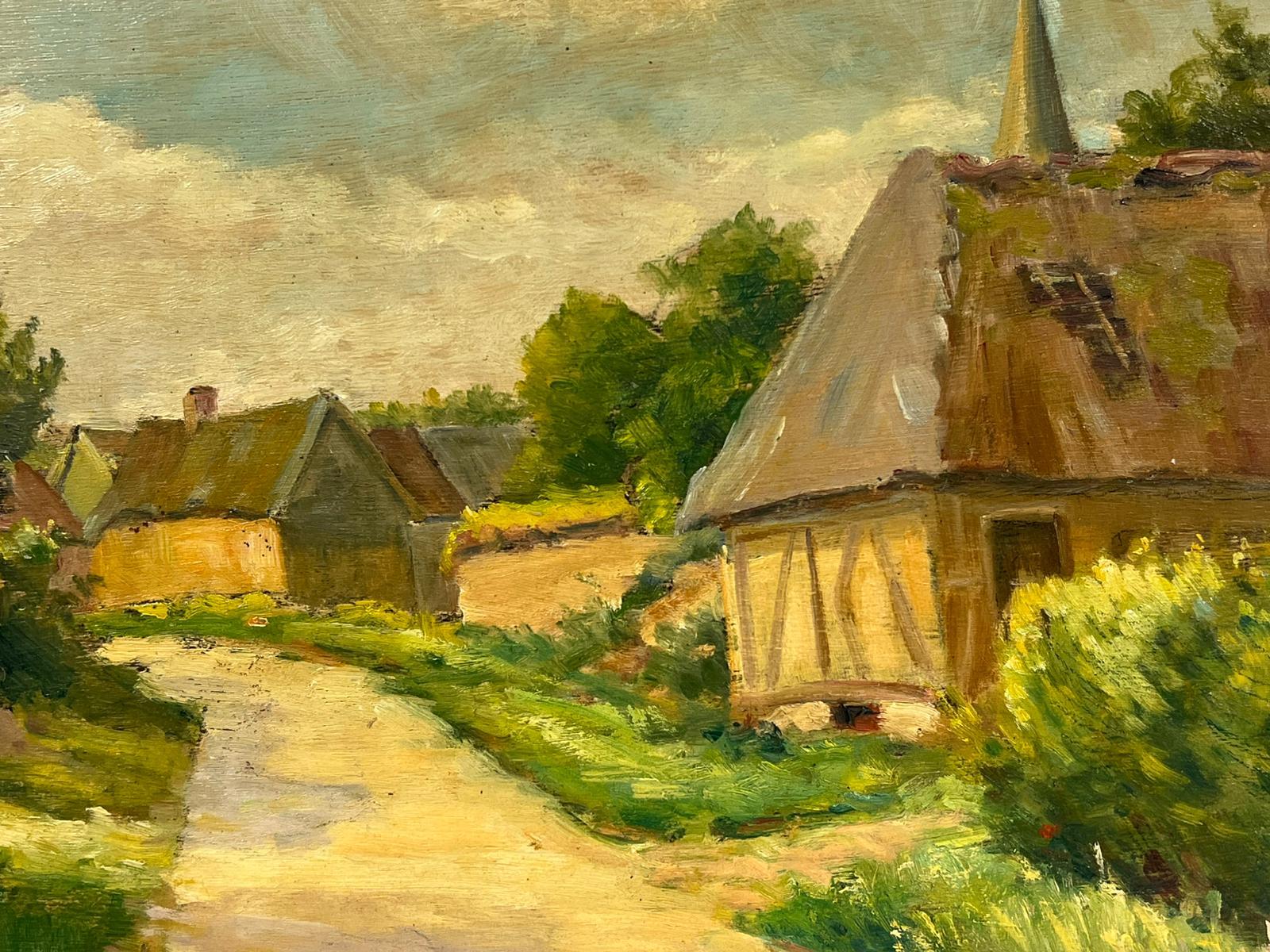 Französischer Impressionist, signiert, Öl, Grüne Felder, Village Lane, Old Houses, Französisch, 1940er Jahre (Post-Impressionismus), Painting, von Regine David