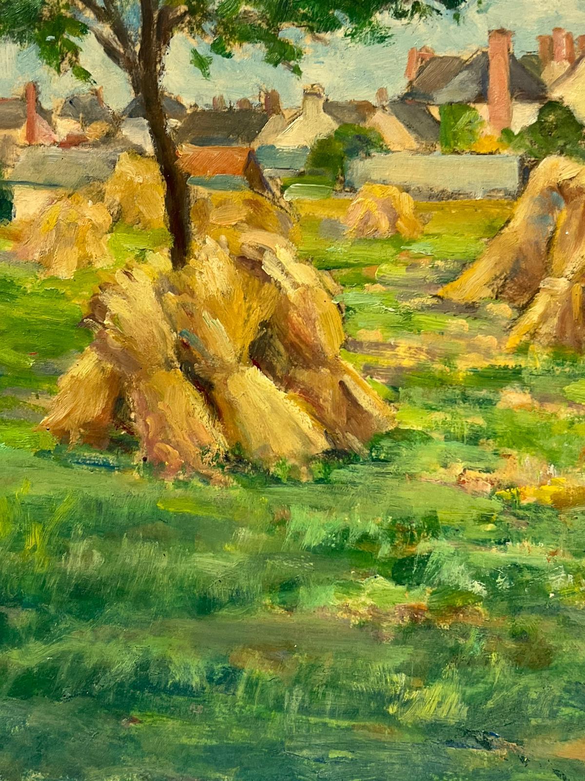 Französische impressionistische signierte Weizengarbenschalen aus Öl im Dorferntefeld, 1940er Jahre (Post-Impressionismus), Painting, von Regine David
