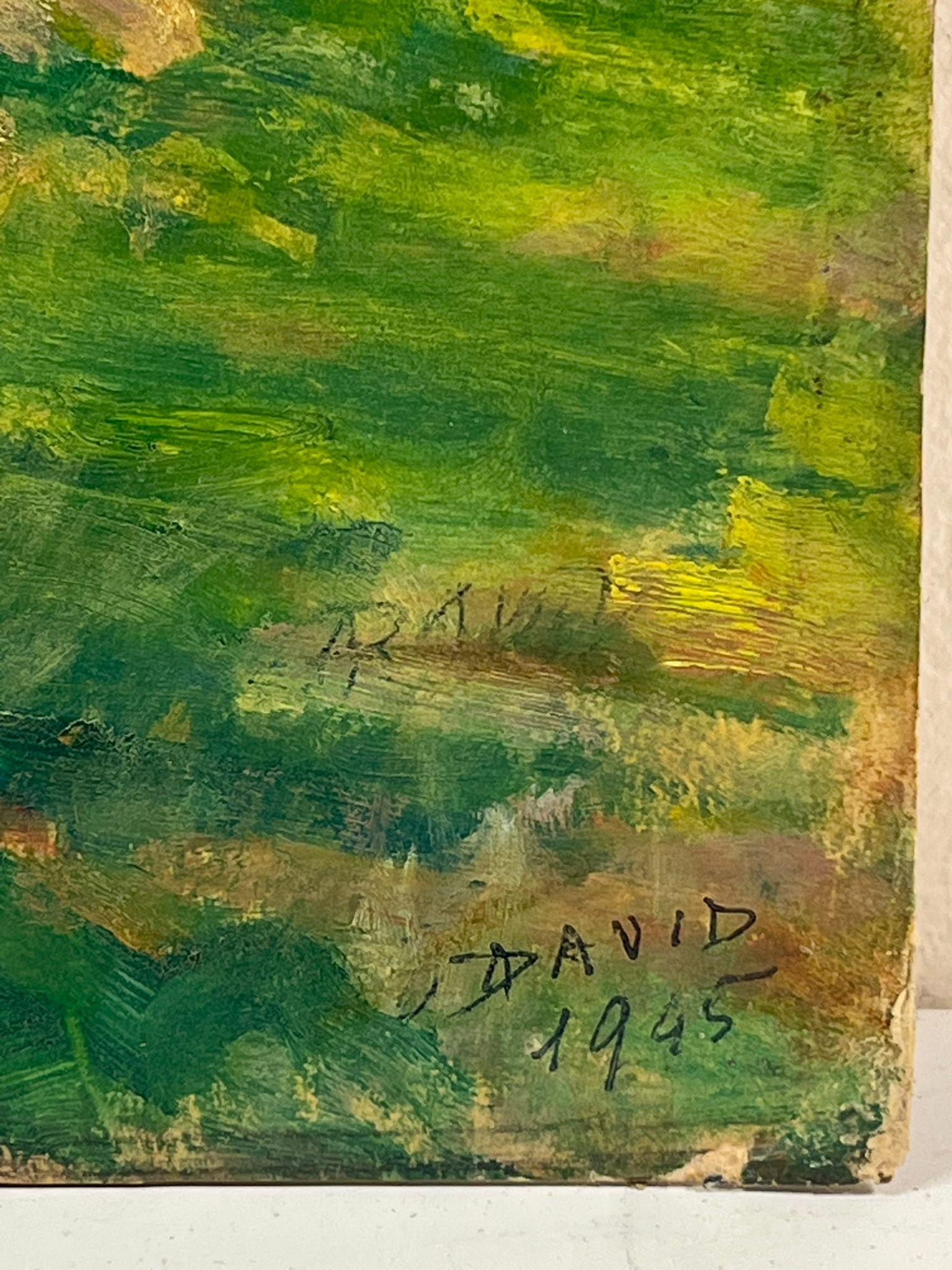 Die Weinlese
signiert von Regine David (französische Künstlerin, 1910-2018)
Ölgemälde auf Karton, ungerahmt
von 1945
Brett: 15 x 18 Zoll
Zustand: Das Gemälde ist in ausgezeichnetem Zustand, mit leuchtenden Farben und gut erhaltenen Details. Das