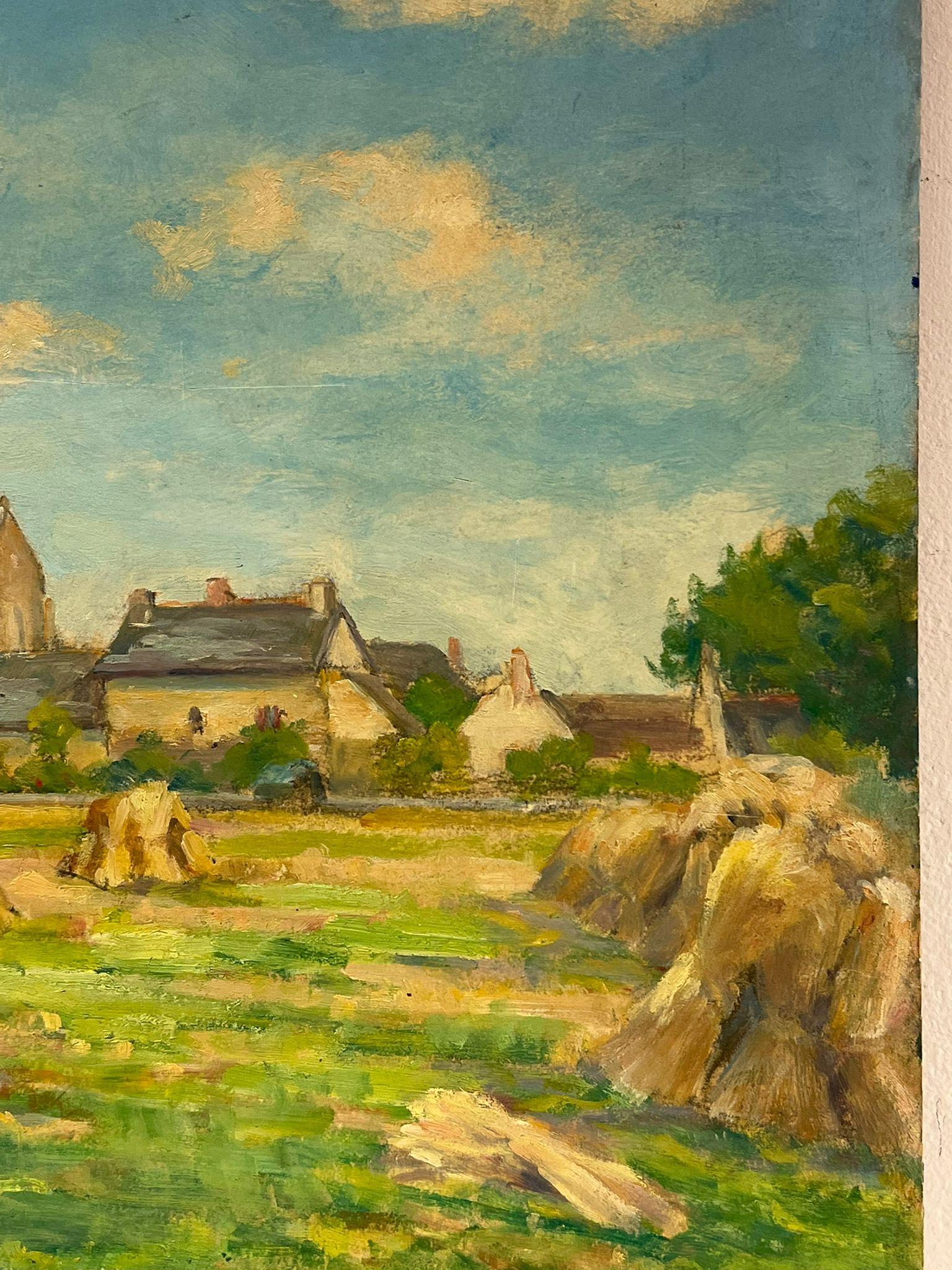 Französische impressionistische signierte Weizengarbenschalen aus Öl im Dorferntefeld, 1940er Jahre im Angebot 2