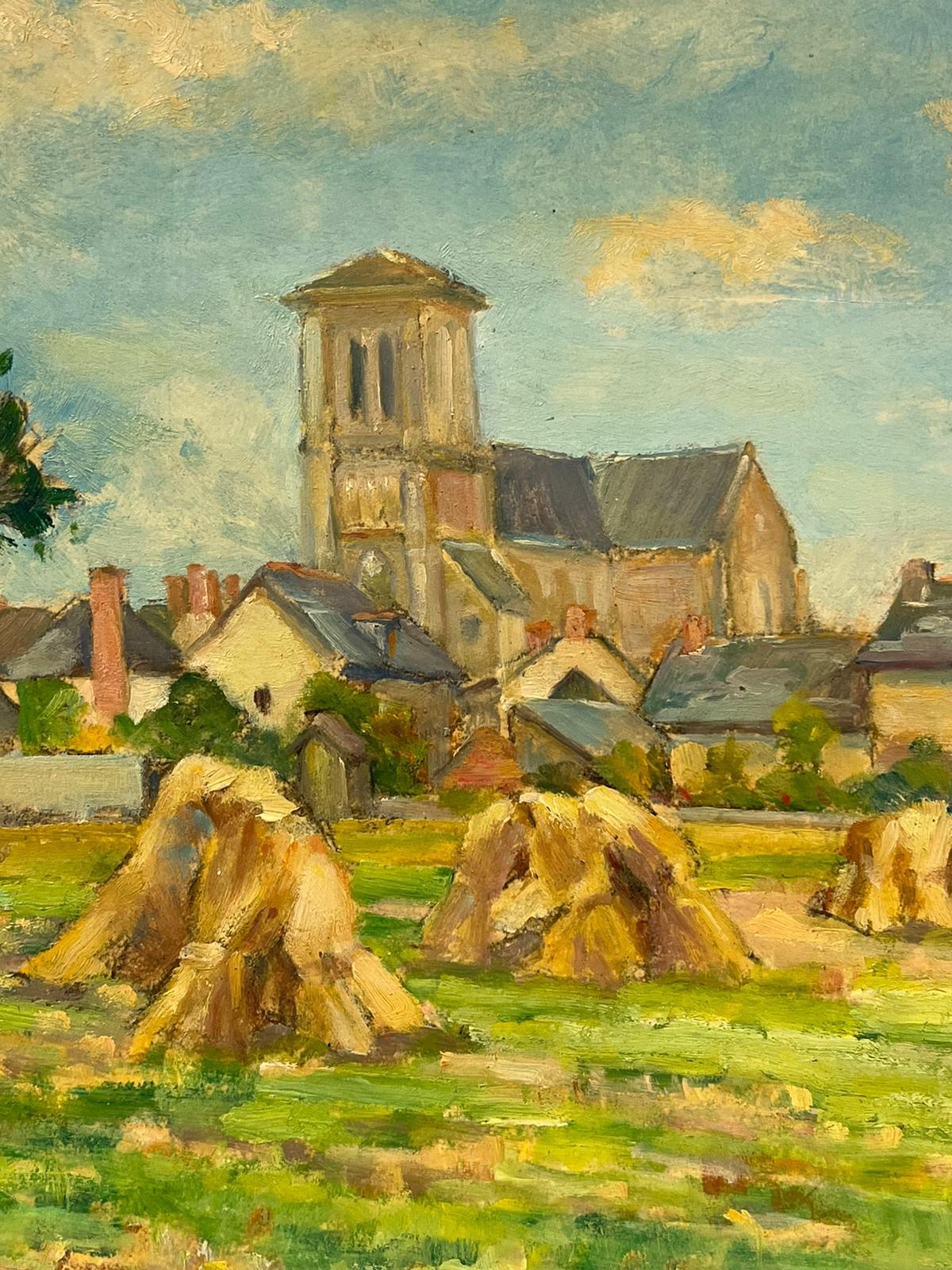 Französische impressionistische signierte Weizengarbenschalen aus Öl im Dorferntefeld, 1940er Jahre im Angebot 3