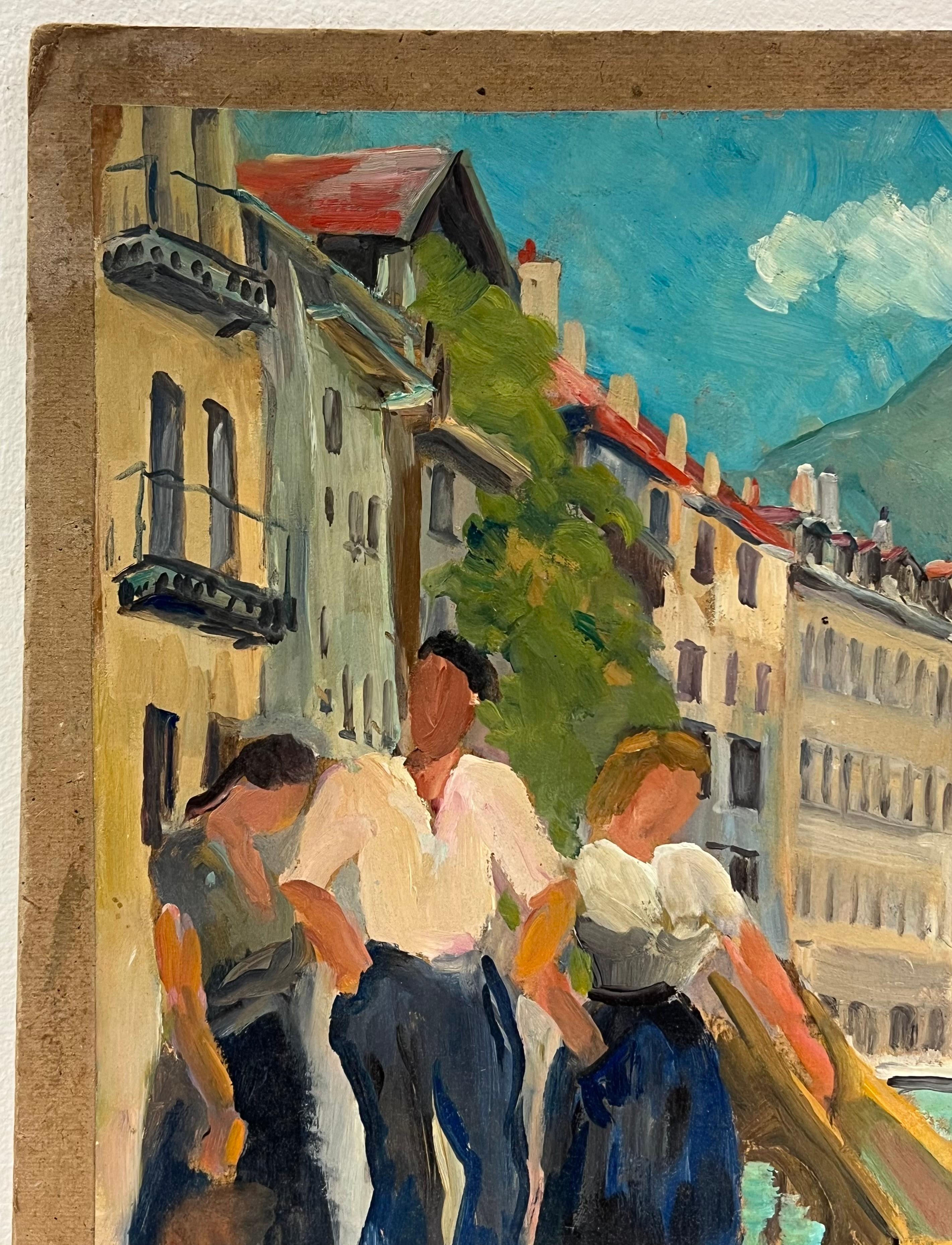 Französische Ölgemäldefiguren, Südfrankreich, Busy Market Scene, 1940er Jahre im Angebot 1