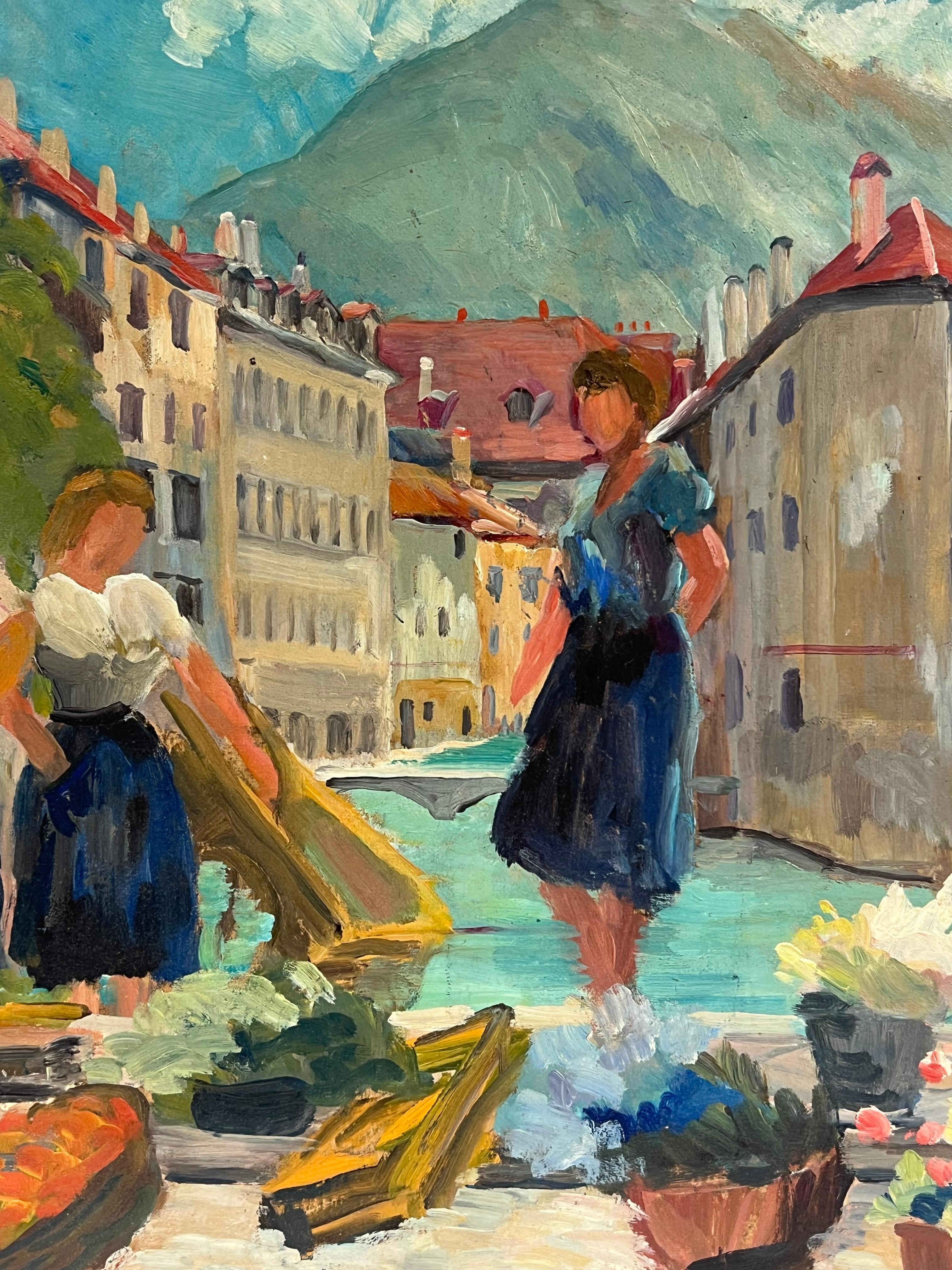 Französische Ölgemäldefiguren, Südfrankreich, Busy Market Scene, 1940er Jahre im Angebot 2