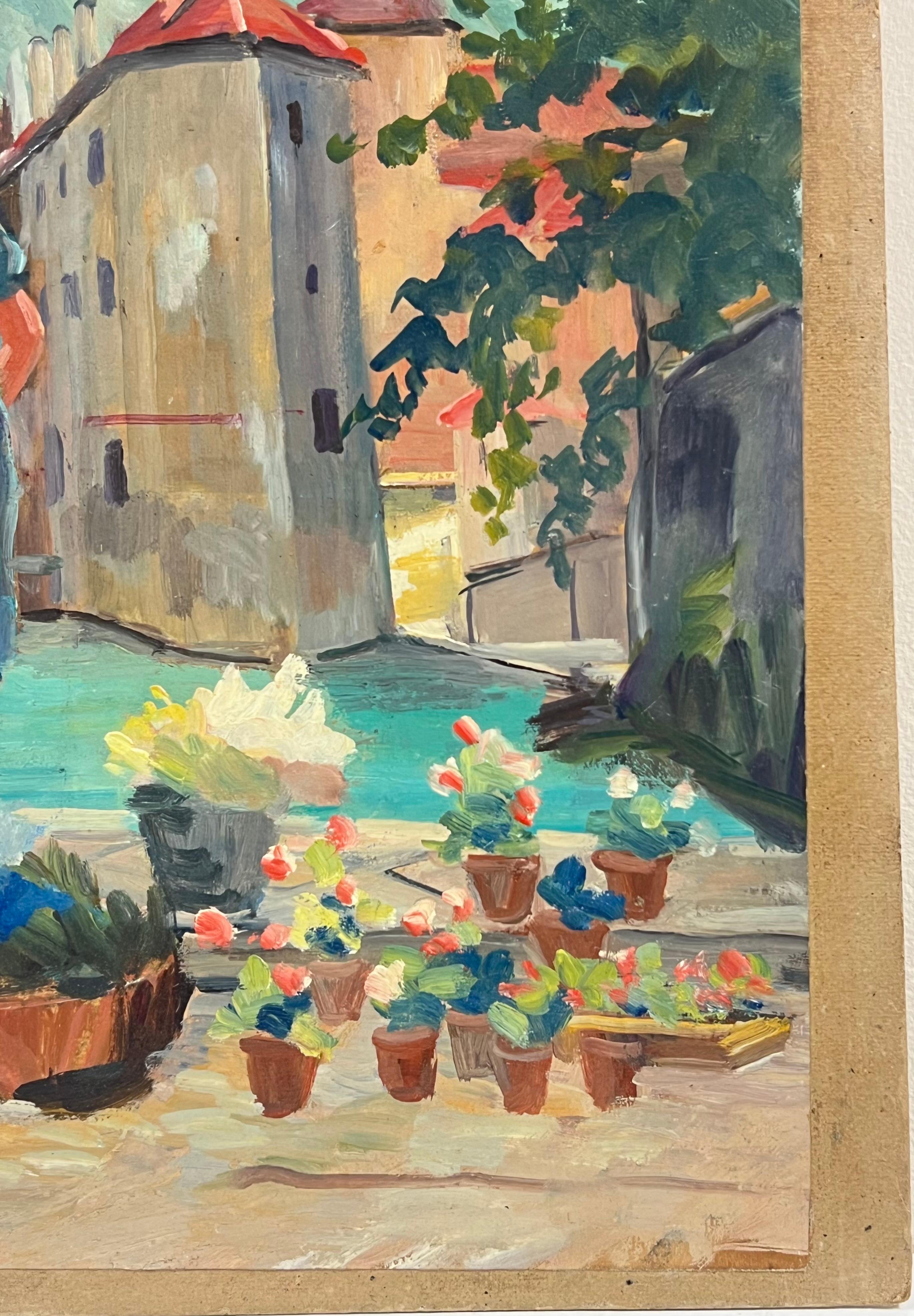 Französische Ölgemäldefiguren, Südfrankreich, Busy Market Scene, 1940er Jahre im Angebot 4