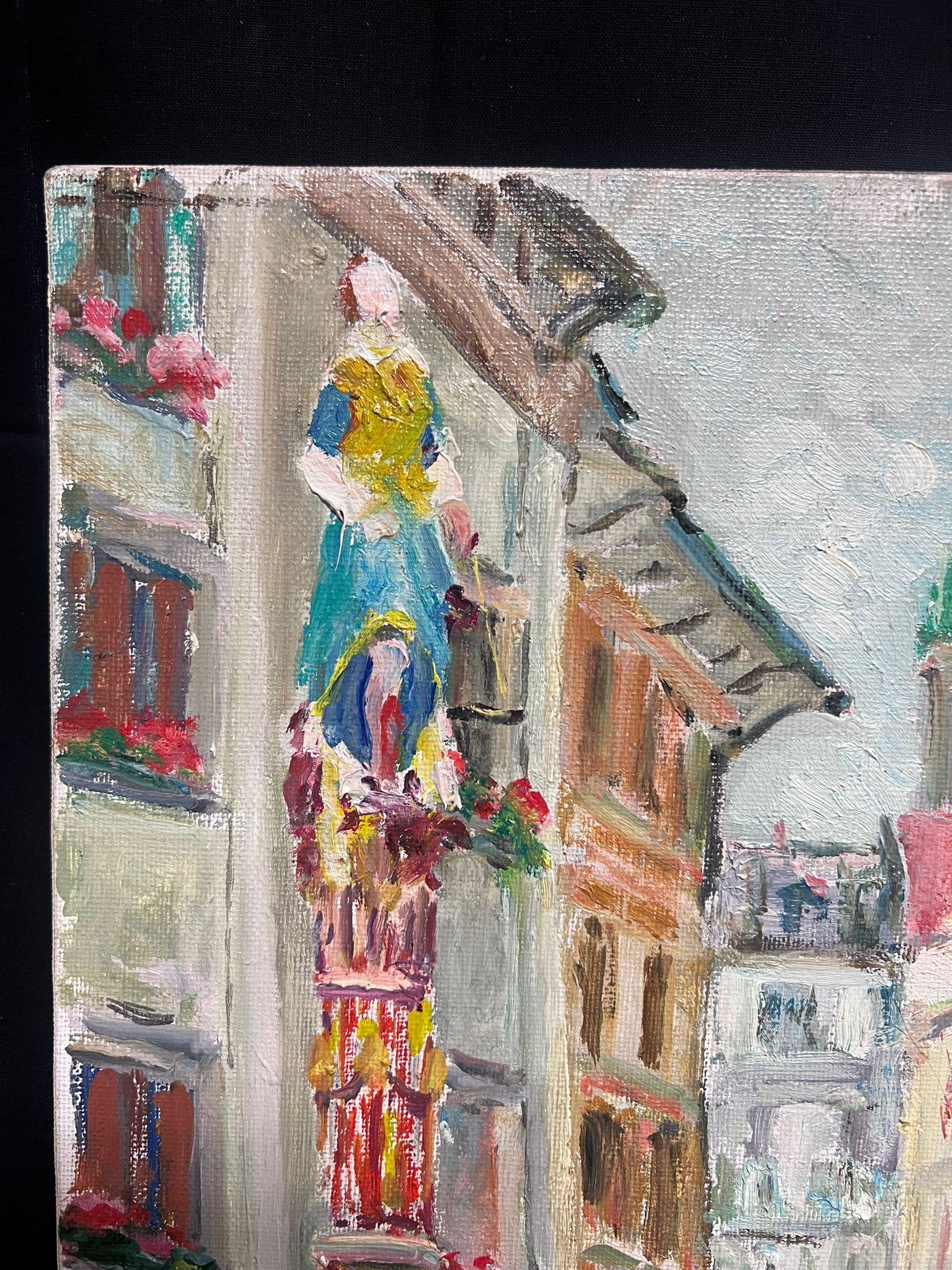 1950's French Post-Impressionist Oil Lausanne Switzerland Old Market Village Sq For Sale 1