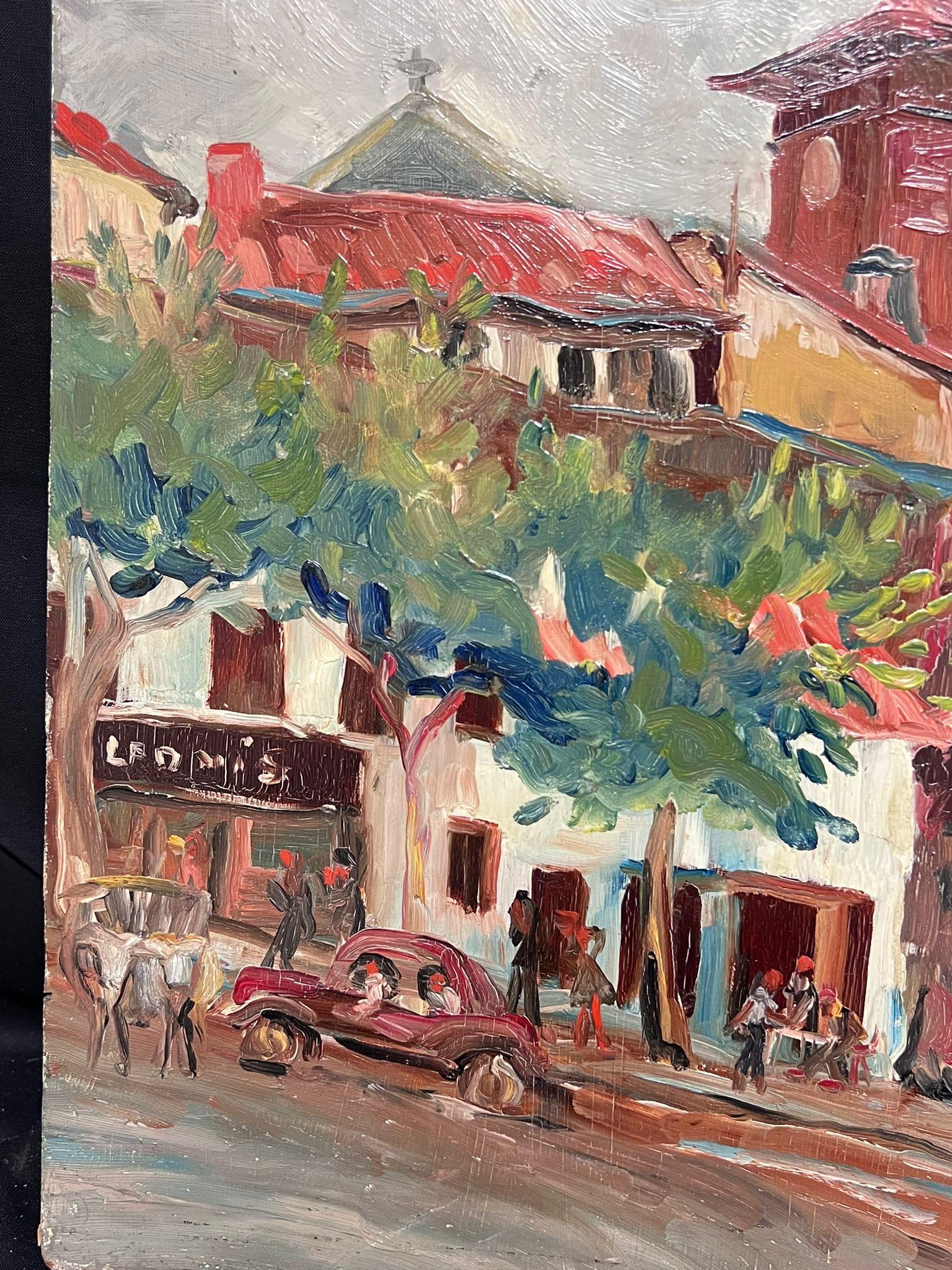 1950's Französisch Post-Impressionist Öl St Jean Pied de Port Pyrenäen Baskische Townes (Post-Impressionismus), Painting, von Regine David