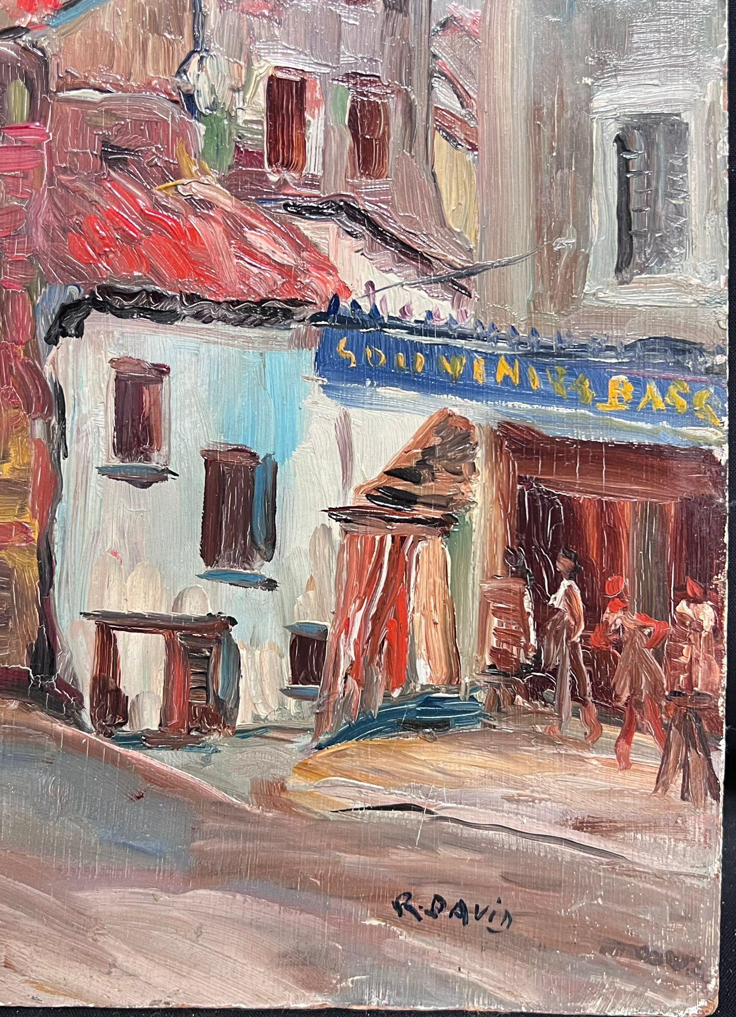 1950's Französisch Post-Impressionist Öl St Jean Pied de Port Pyrenäen Baskische Townes (Beige), Landscape Painting, von Regine David