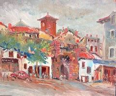1950's French Post-Impressionist Oil St Jean Pied de Port Pyrenees Basque Town