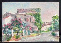 1950's French Post-Impressionist Signed Oil Old Provencal French Village Garden