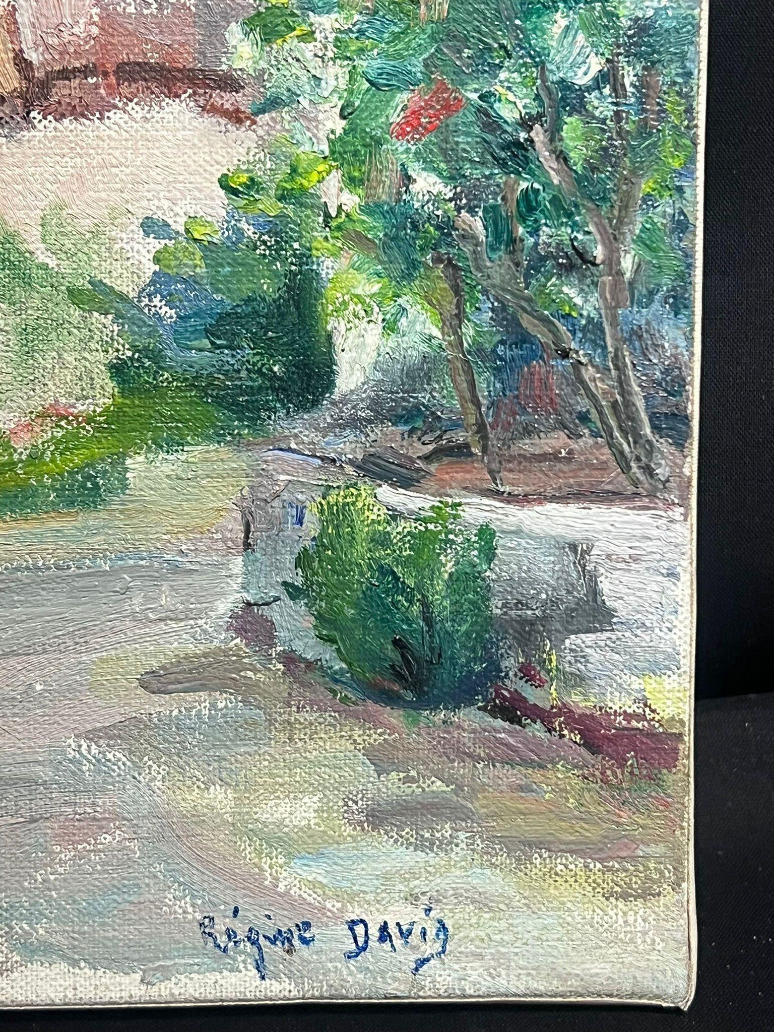 Huile post-impressionniste française des années 1950, signée, ancienne jardinière de village français provençale - Post-impressionnisme Painting par Regine David