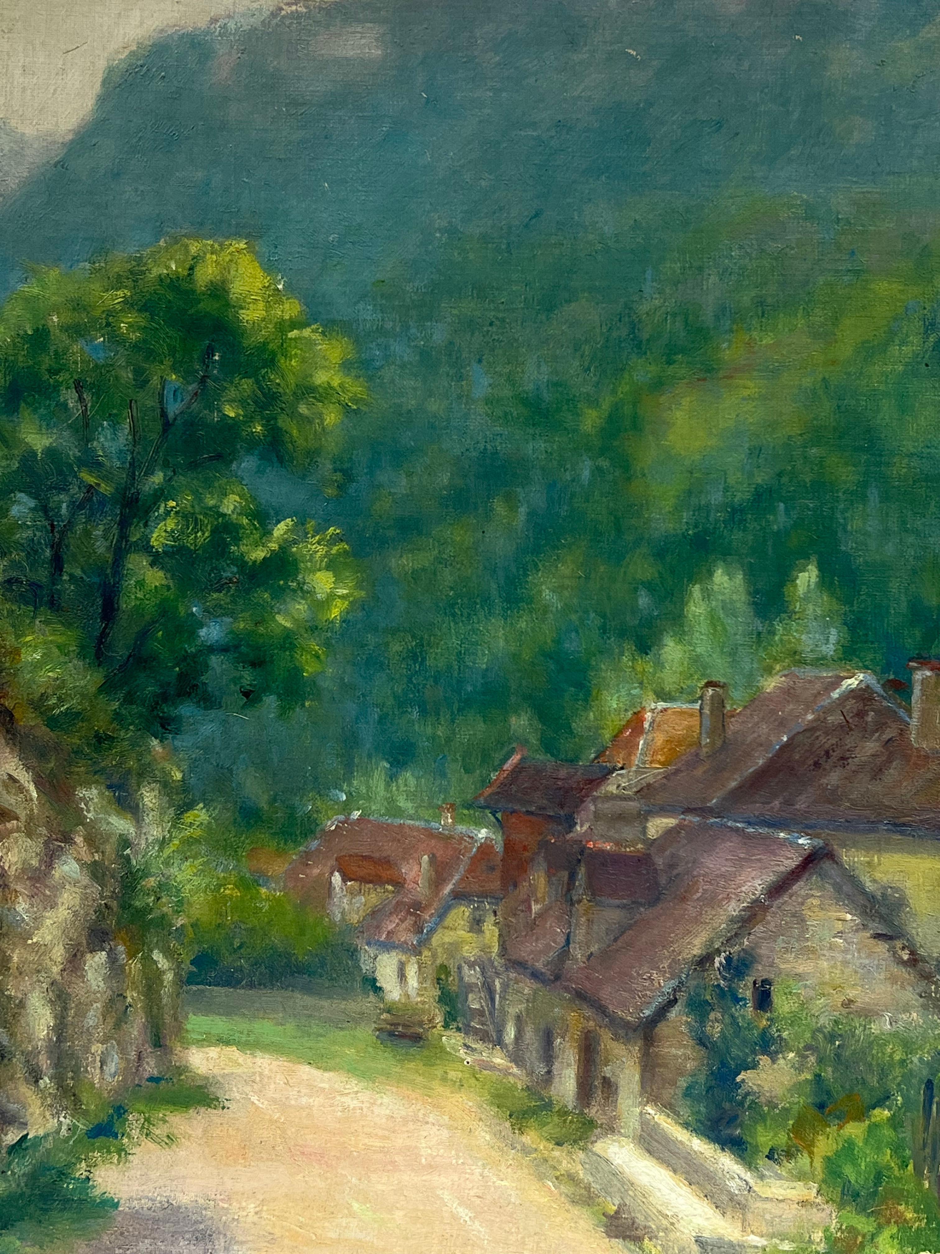 Paisaje francés
de Regine David (artista francesa, 1910-2018)
óleo sobre lienzo colocado sobre tabla, sin enmarcar
jadeando: 18 x 15 pulgadas
inscrito en el verso con título y fecha
Estado: Este cuadro está en buen estado, con colores vibrantes y
