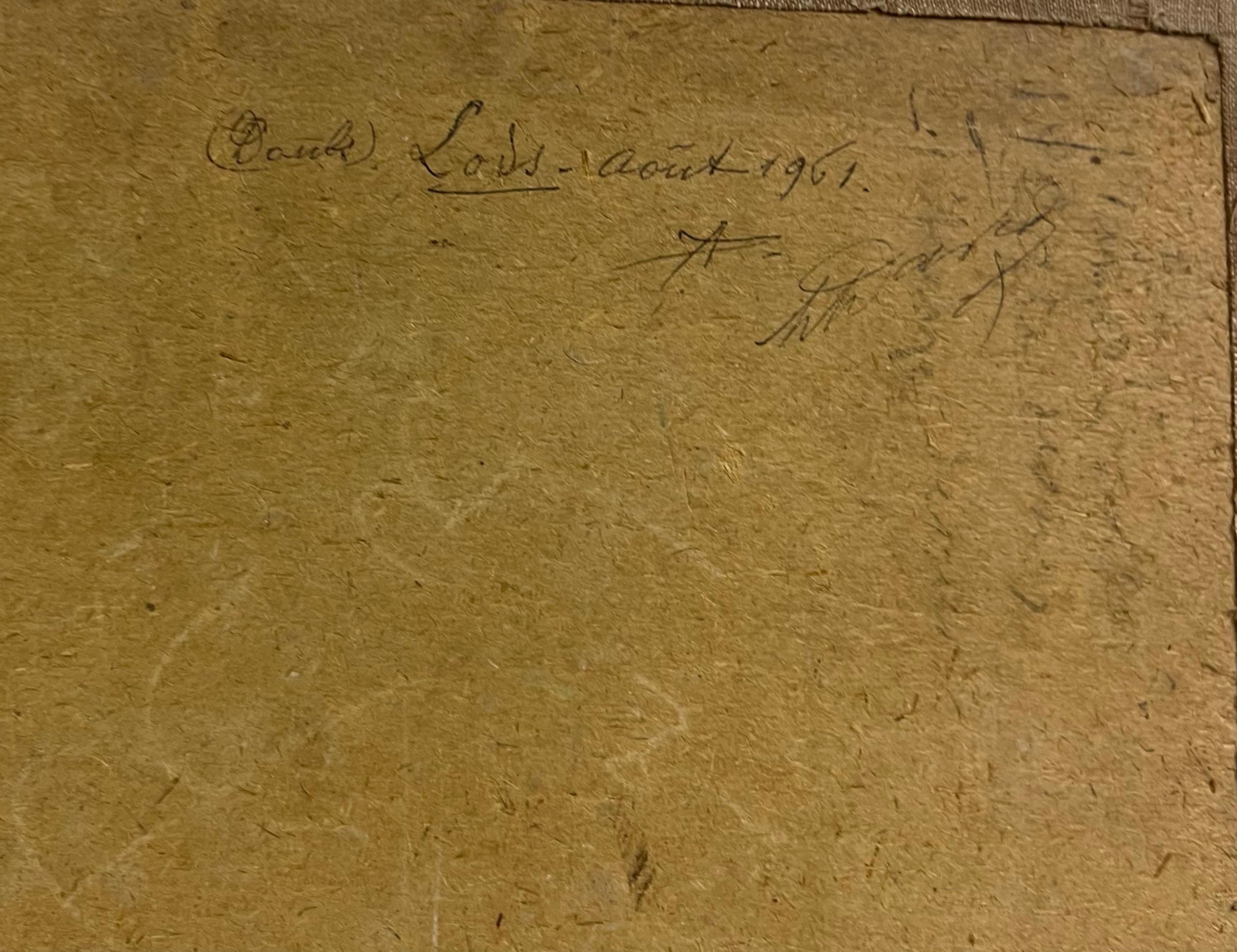 Pintura al óleo impresionista francesa de los años 60 Paisaje soleado de ensueño Casas verdes en venta 4