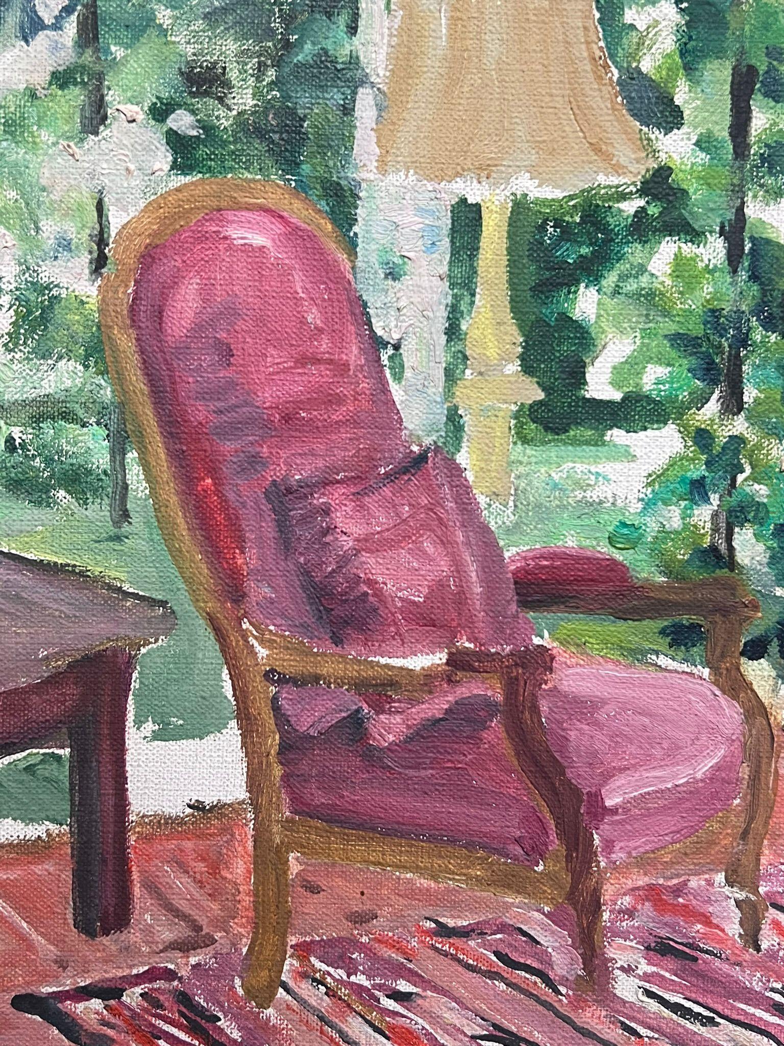 The Reading Chair
by Regine David (female French artist, 1910-2018)
oil painting on canvas, framed
framed: 14 x 10 inches
canvas: 13.5 x 9.5 inches
condition: the painting is in very sound and presentable condition and certainly very original. It