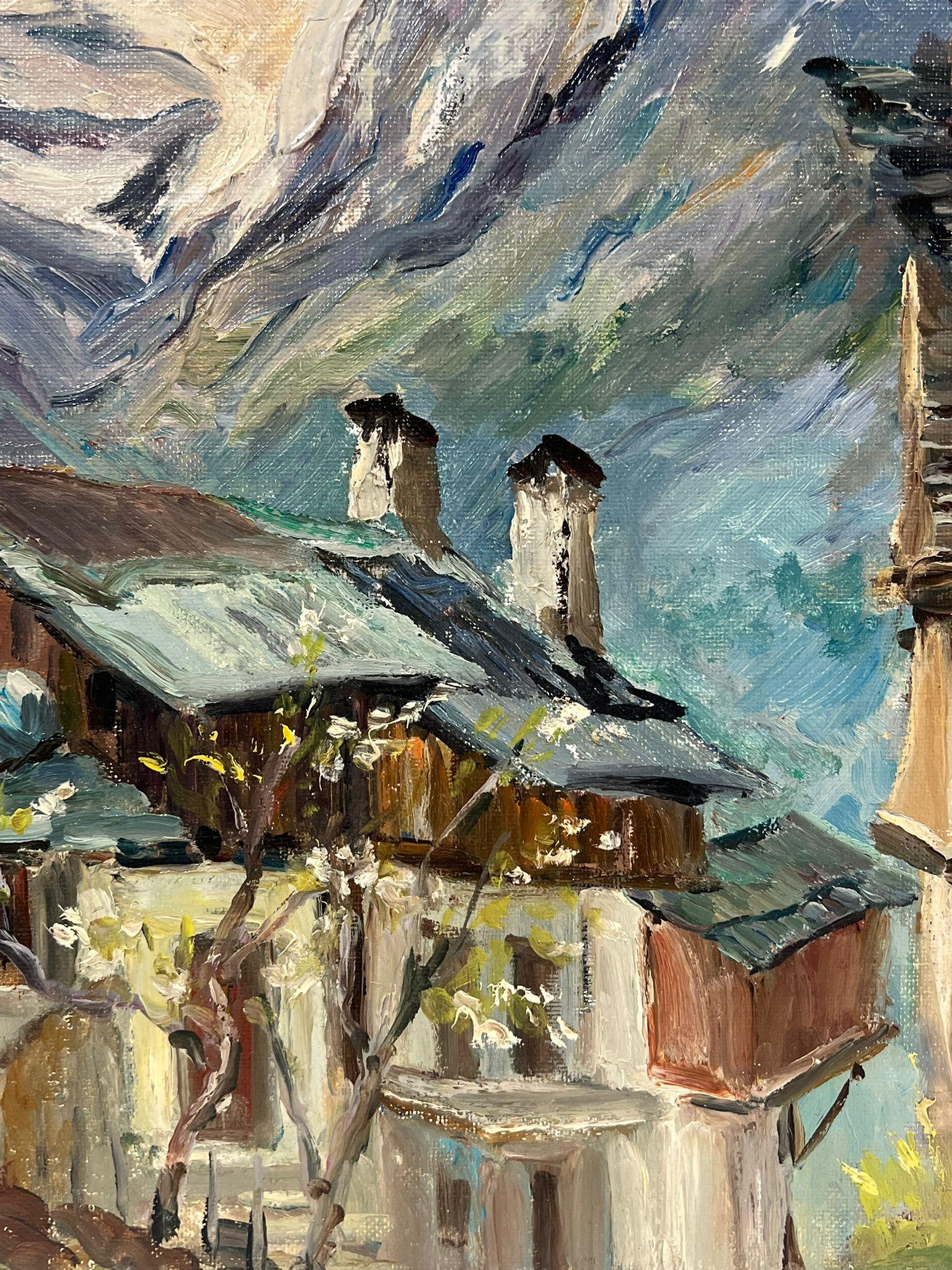 Rustikale Holz Chalets Vanoise, Alpin- Village mit Schneegräsern und Bergspitzen im Angebot 2
