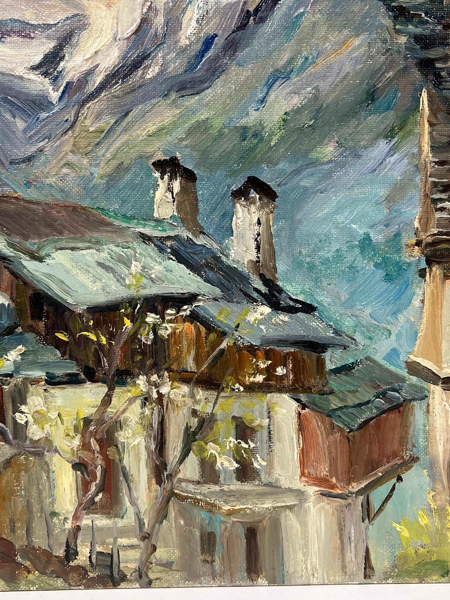 Rustikale Holz Chalets Vanoise, Alpin- Village mit Schneegräsern und Bergspitzen im Angebot 3