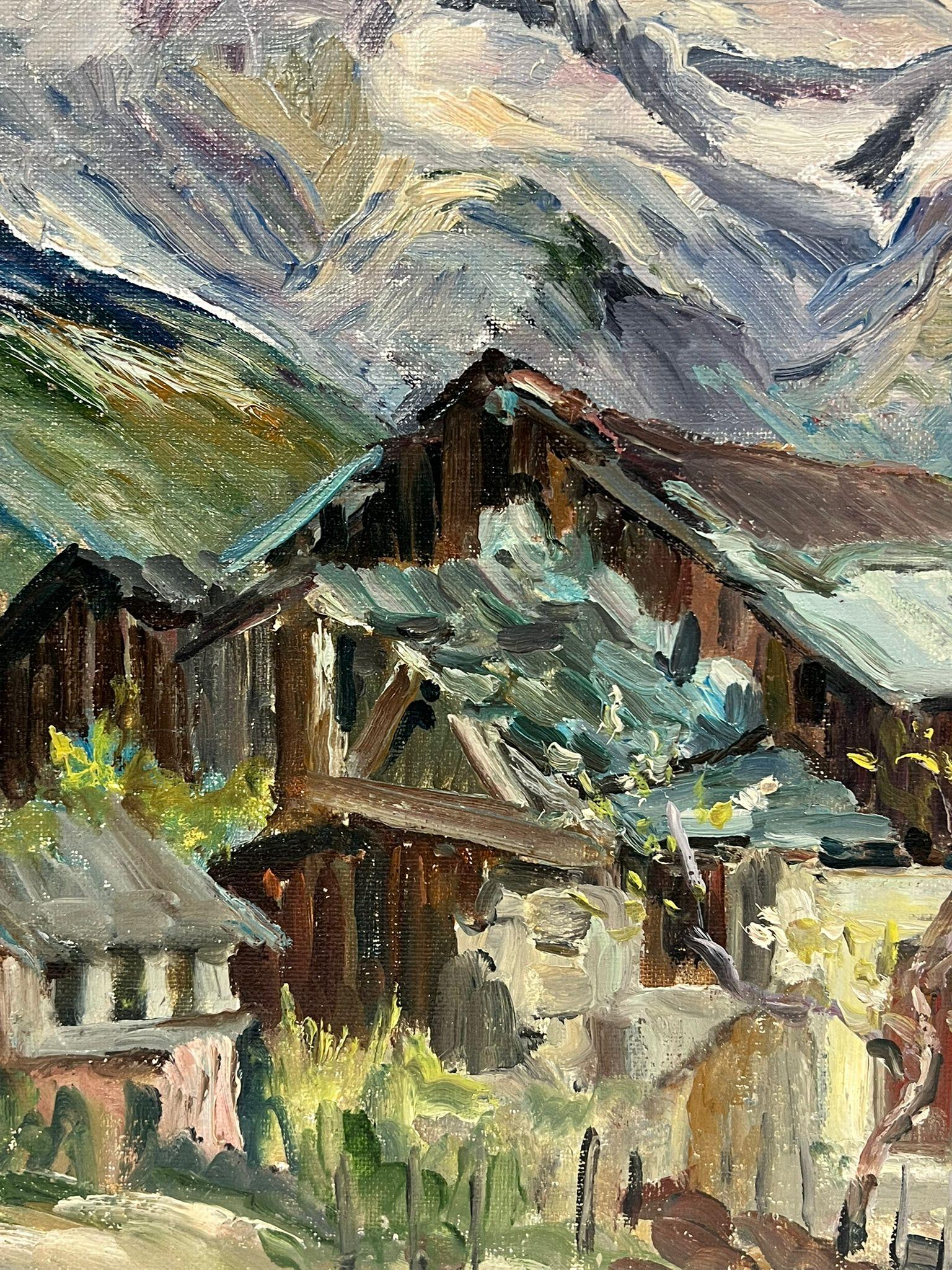 Rustikale Holz Chalets Vanoise, Alpin- Village mit Schneegräsern und Bergspitzen im Angebot 4