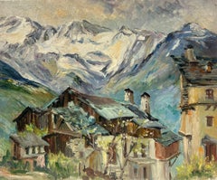 Alpine Village with Snow-Capped Mountain Peaks Rustic Wooden Chalets Vanoise