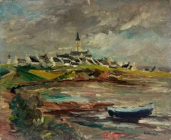 Used Atmospheric Coastal Landscape of a French Village with Church Steeple